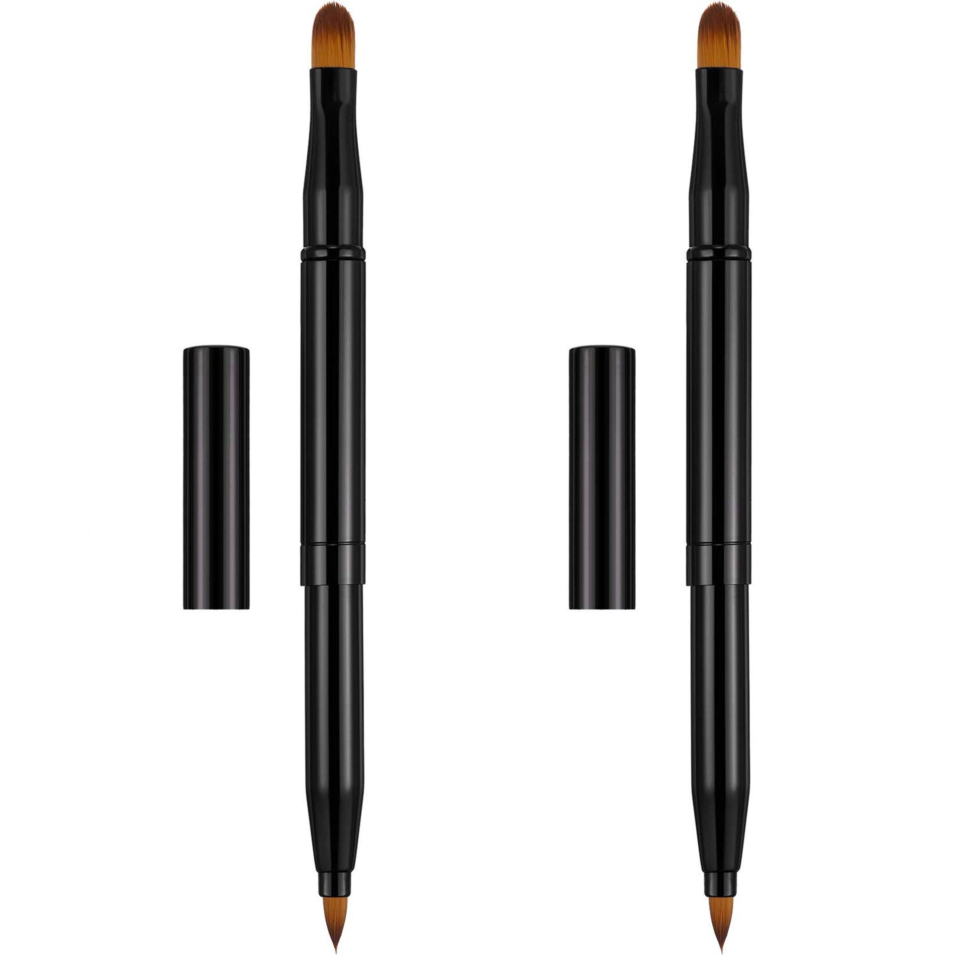 Retractable Double-Ended Lip & Eyeshadow Makeup Brushes - Portable, High-Quality Synthetic Bristles (2 Pack)