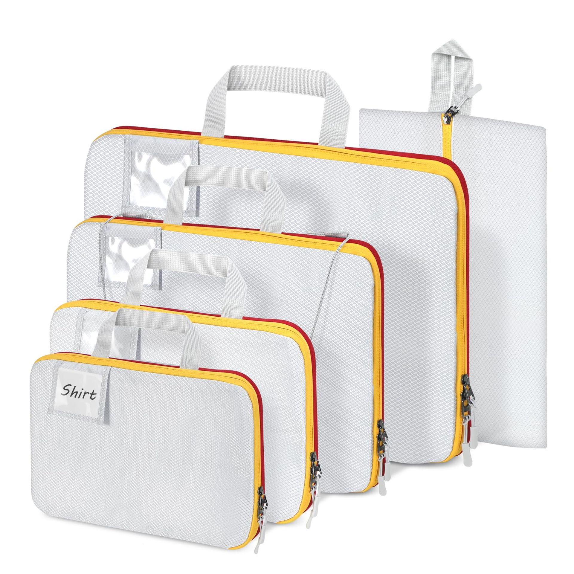 Compression Packing Cubes 5 Piece Travel Organiser Set Expandable Bags with Shoe Pouch - Grey XL