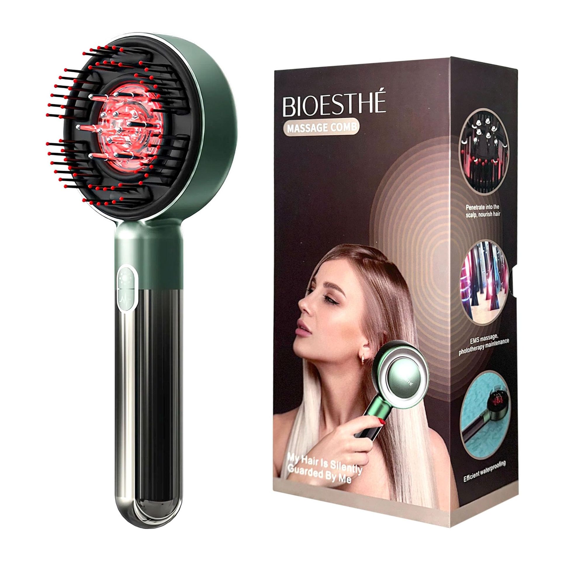 Electric Scalp Massager Comb with Waterproof Cordless Design – Stress Relief & Deep Hair Relaxation, Portable Green Brush - Valentines