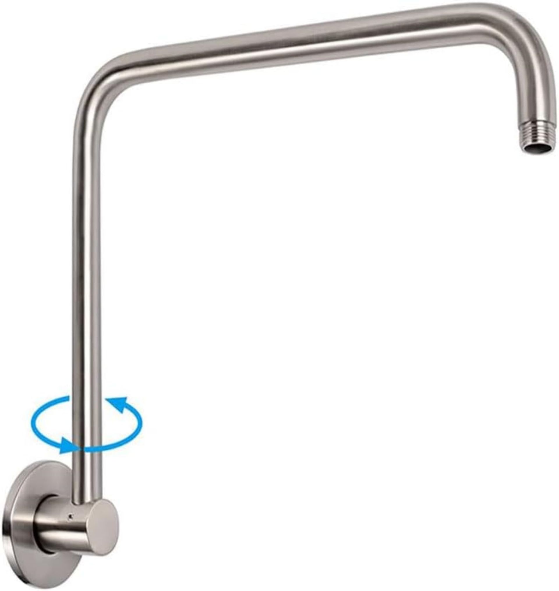 360° Rotatable Shower Extension Arm with High Rise S-Shape Design, Stainless Steel Shower Head Extender with Flange - Brushed Silver