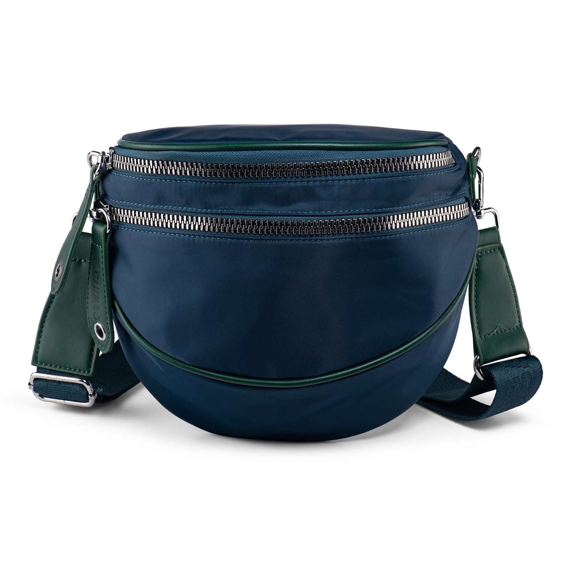 Yigorie Cross Body Bag Women, Nylon Over Shoulder Bags for Women with Long Wide Strap, Multi Zips Ladies Crossover Handbags for Shopping Travel (Peacock Blue with Green)