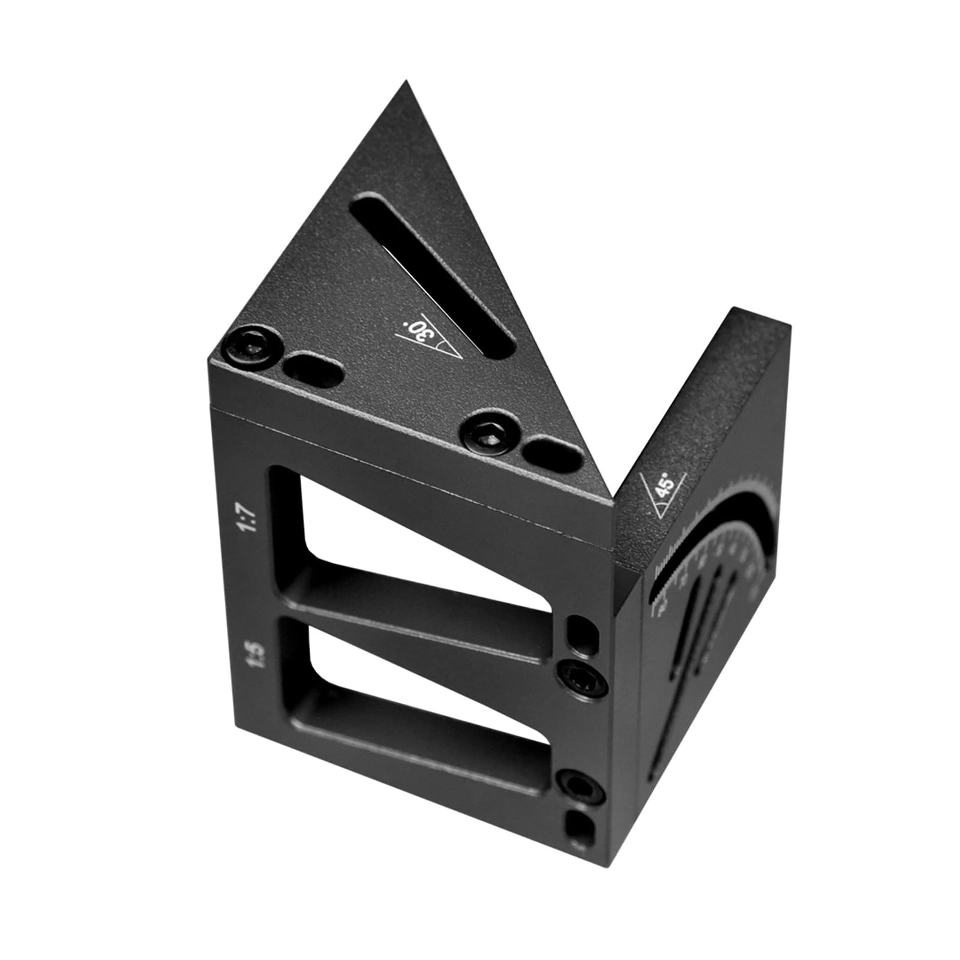 3D Multi-Angle Measuring Ruler for Woodworking, Aluminium Alloy Square Tool with Fixed Angles & Marking Functions - Black
