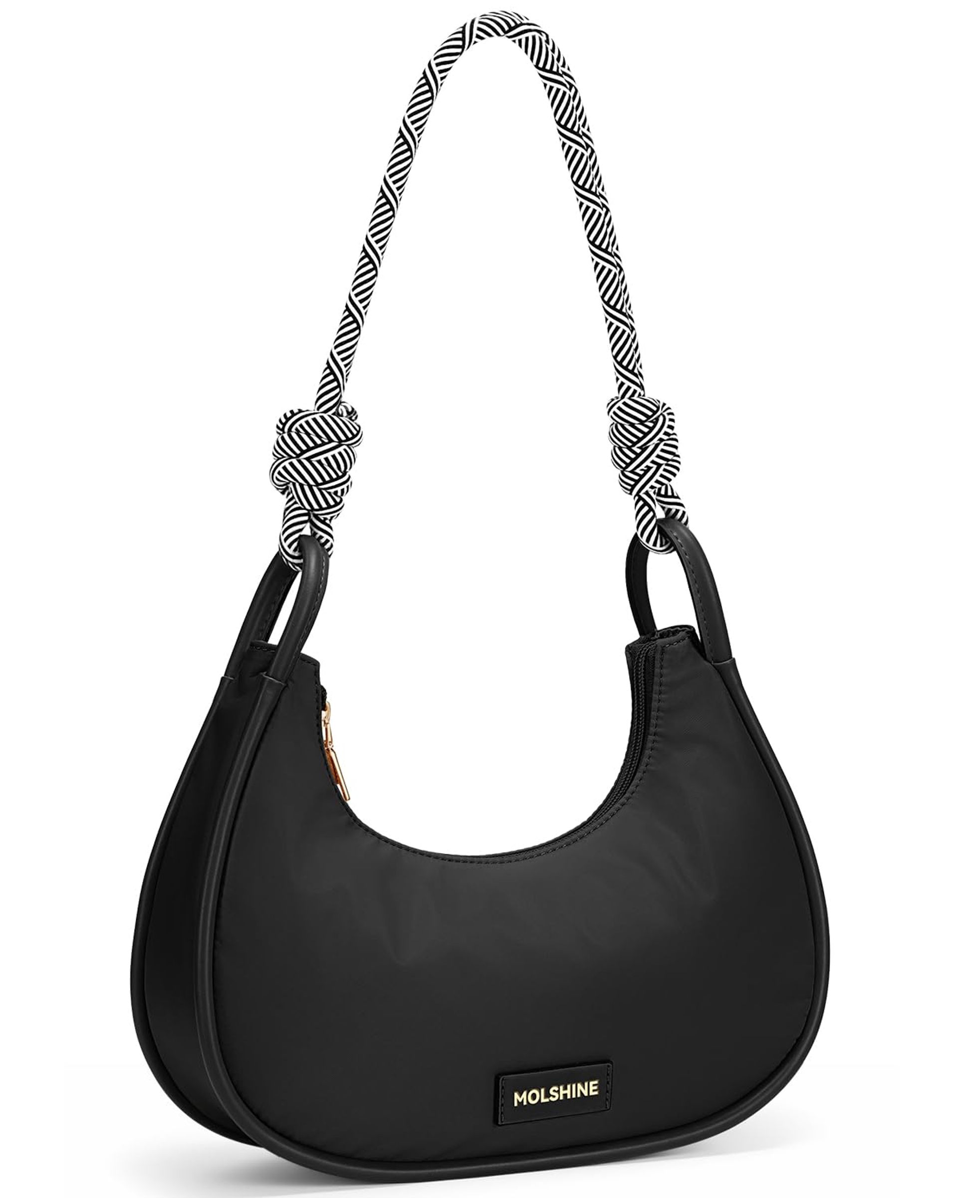 Women's Crescent Shoulder Bag Waterproof Nylon Underarm Handbag with Card Holder for Travel and Casual Use - Black Half Moon Style