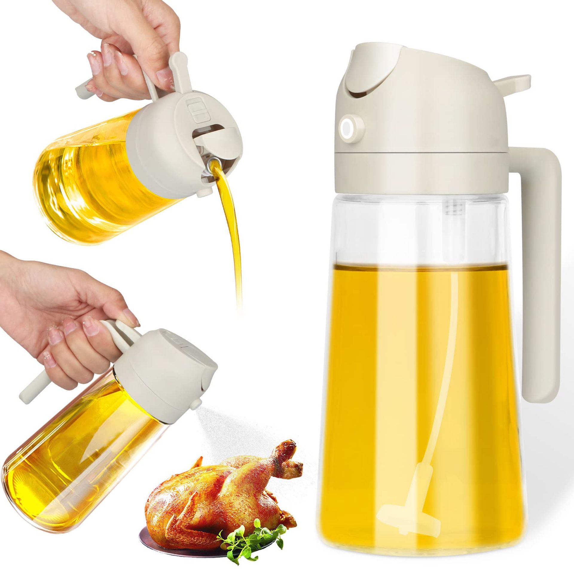 15.2oz Glass Oil & Vinegar Sprayer for Cooking, Baking & BBQ - White
