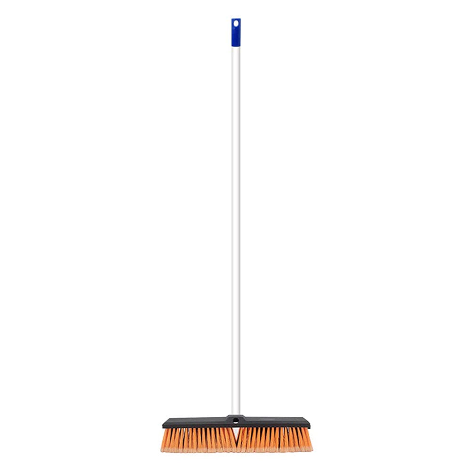 Heavy Duty Outdoor Garden Broom 14" Stiff Brush & Metal Handle - Ideal for Yard, Garden & Decking Sweeping