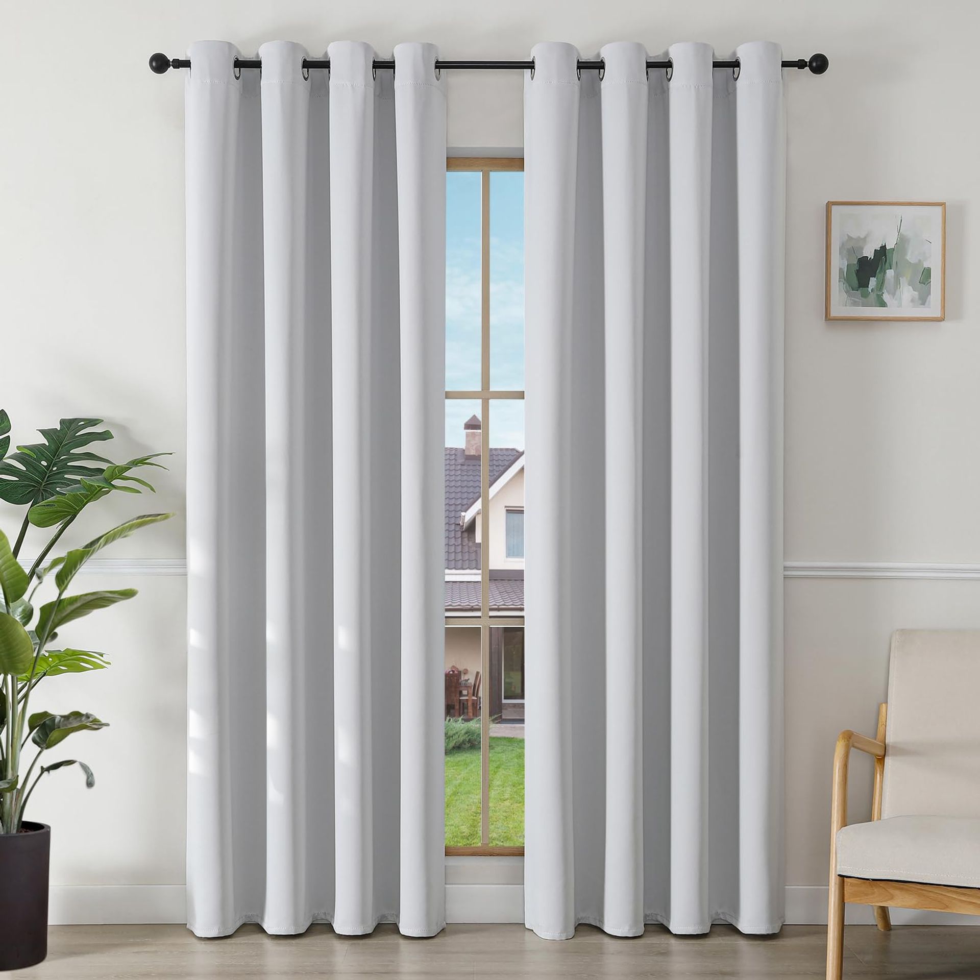 Blackout Curtains 52 x 84in Eyelet Thermal Insulated Drapes – Greyish White, Energy-Saving & Room Darkening