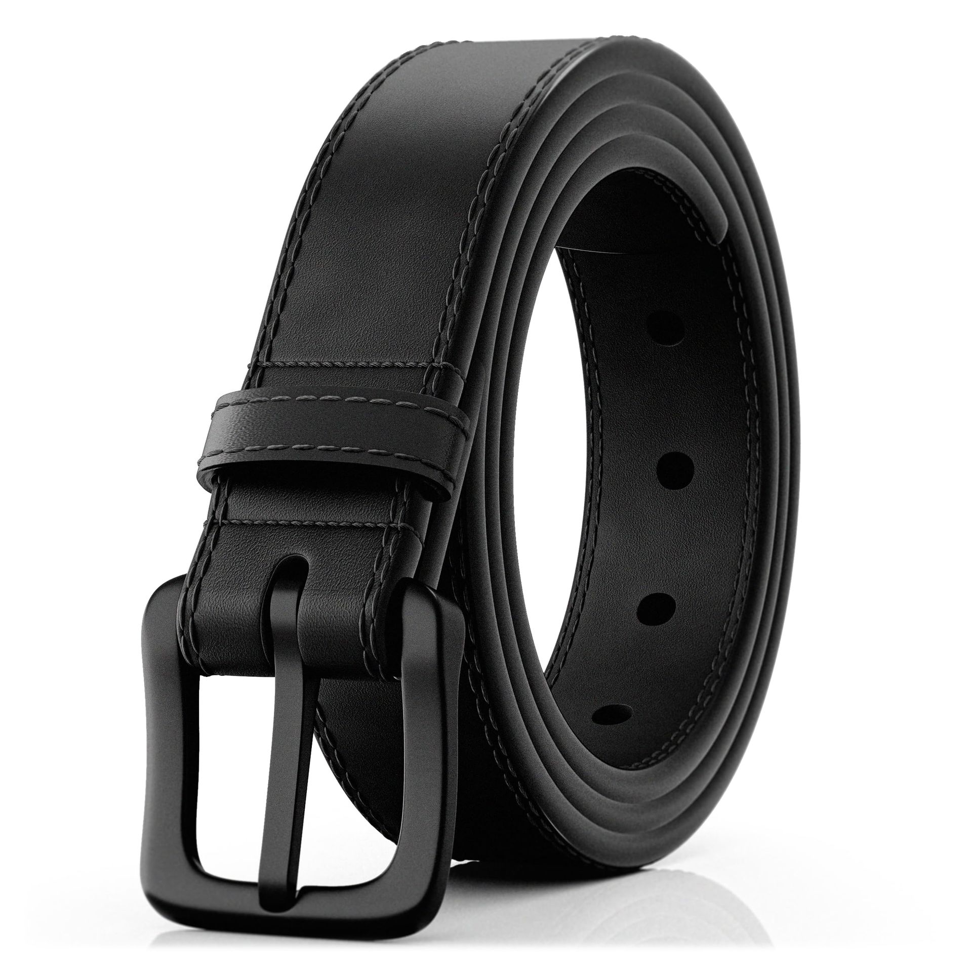 Men's Metal-Free Hypoallergenic Leather TSA-Approved Adjustable Belt Nickel-Free Buckle - Black Size 33/85