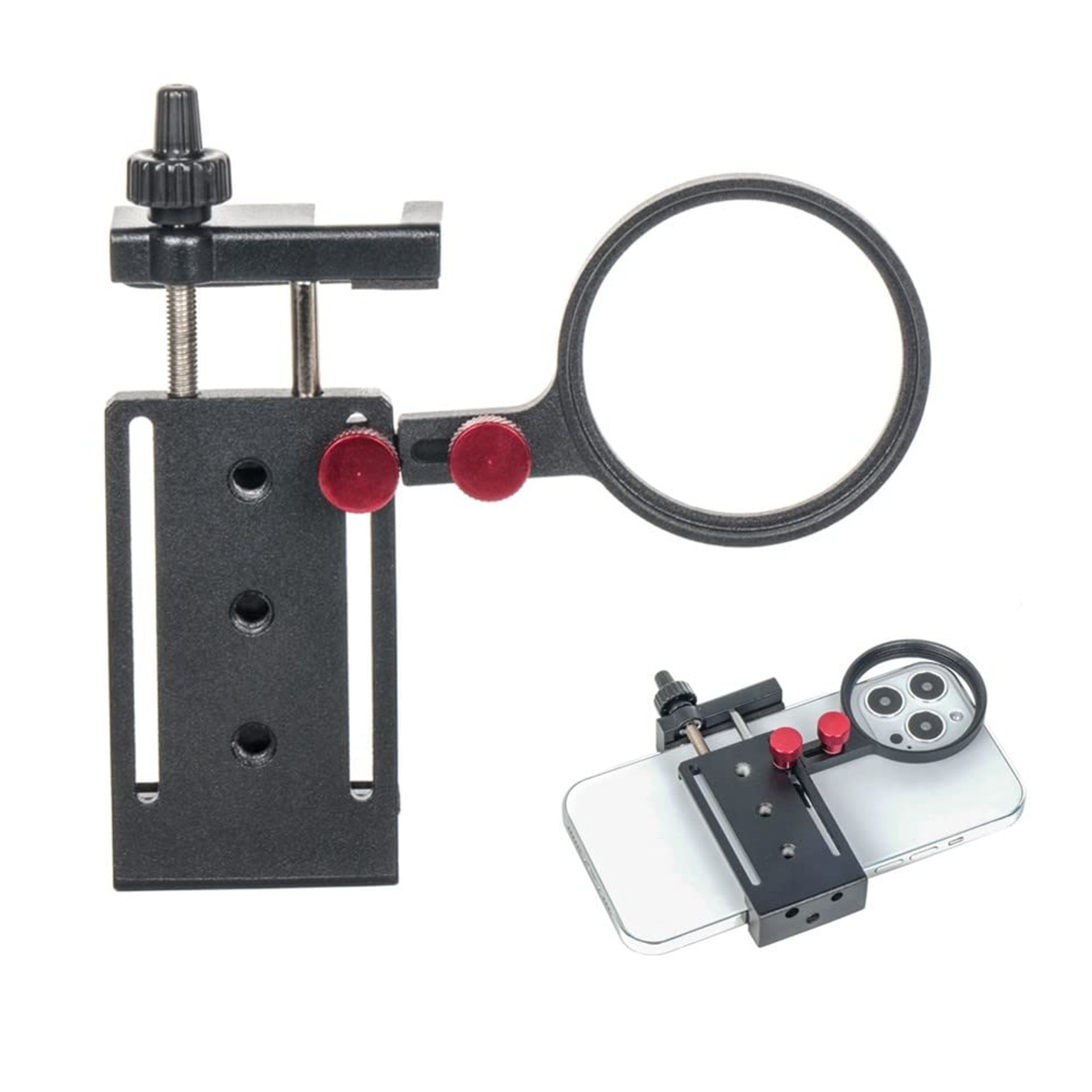 Aluminium Phone Tripod Mount with 52mm Adapter Cold Shoe and Adjustable Clamp for Smartphones - Black