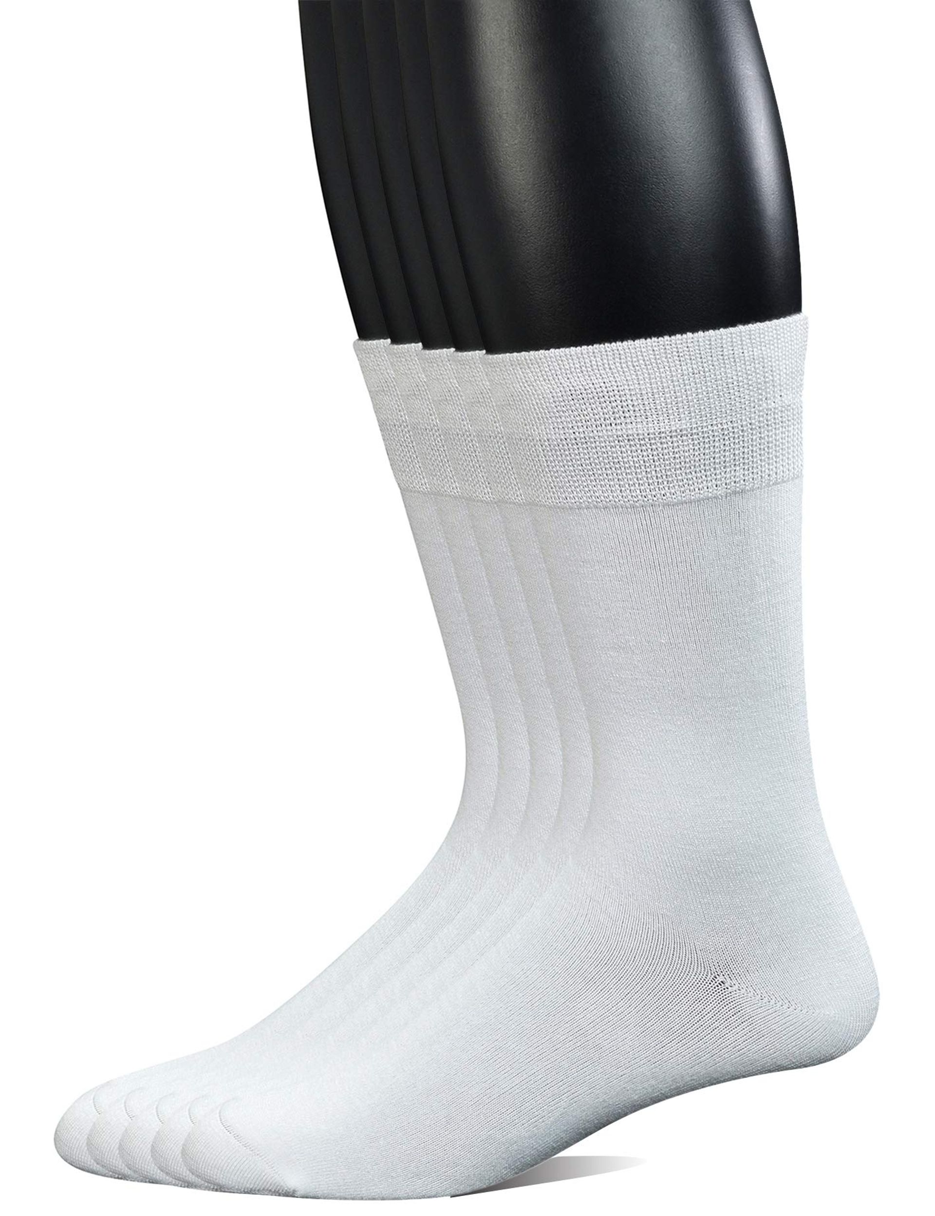 Men's Bamboo Dress Crew Socks Breathable Extra Wide Top Pack of 5 - White Size 6-11