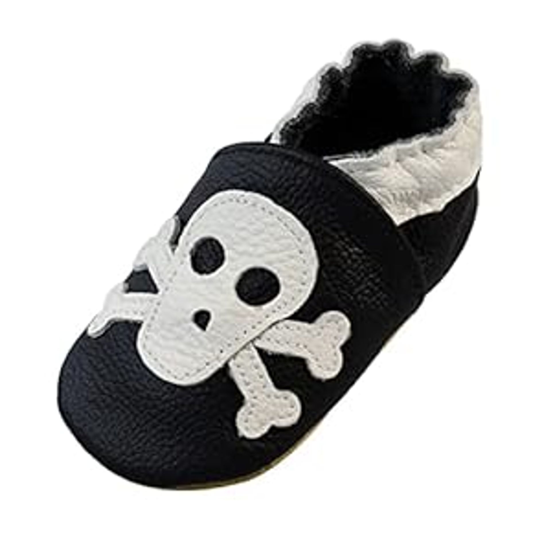 Baby Leather Moccasins Soft Sole Prewalker Shoes Non-Slip Crib Shoes - Black Skull 18-24 Months