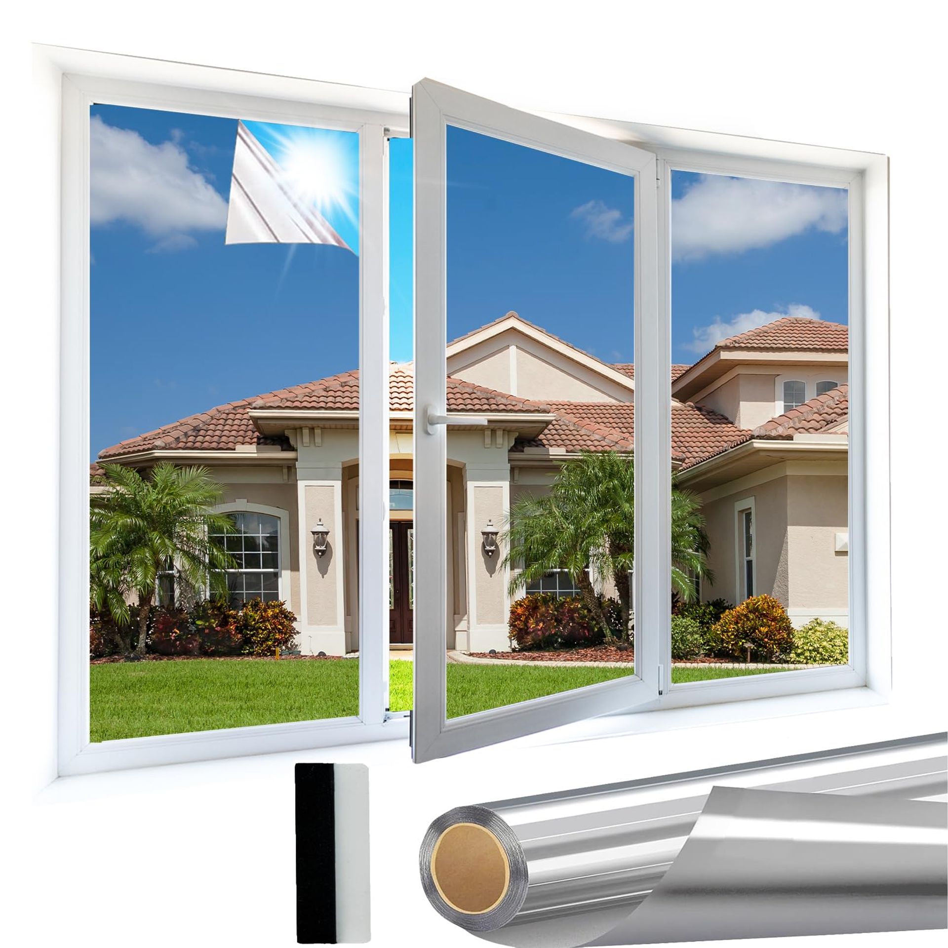 Window Film One Way Mirror Self-Adhesive UV Blocking Anti Glare Privacy Film for Home Office Bathroom Glass Windows - Silver 75×200 cm