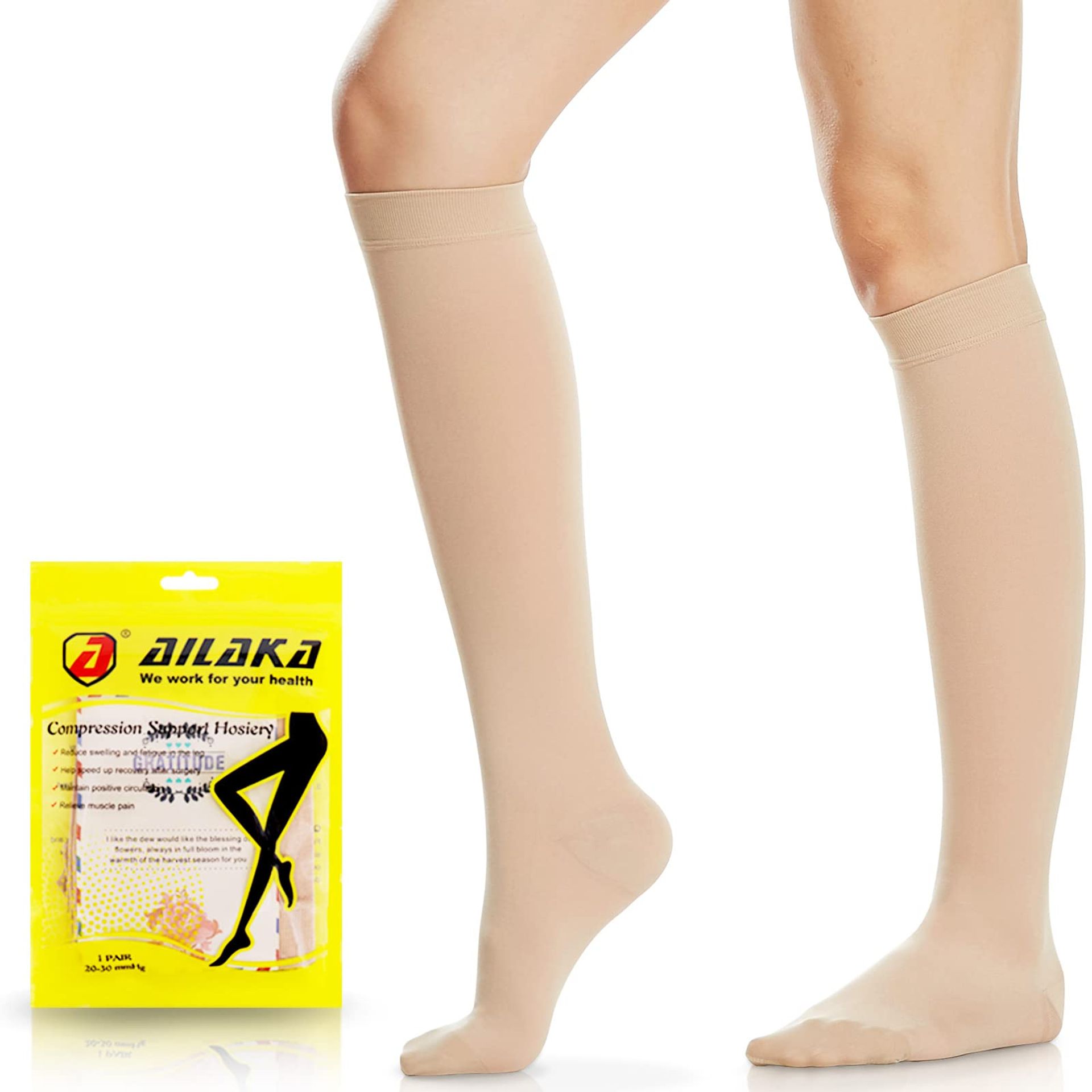 Ailaka 20-30 mmHg Compression Socks, Unisex Knee High Support Stockings, Travel & Daily Use