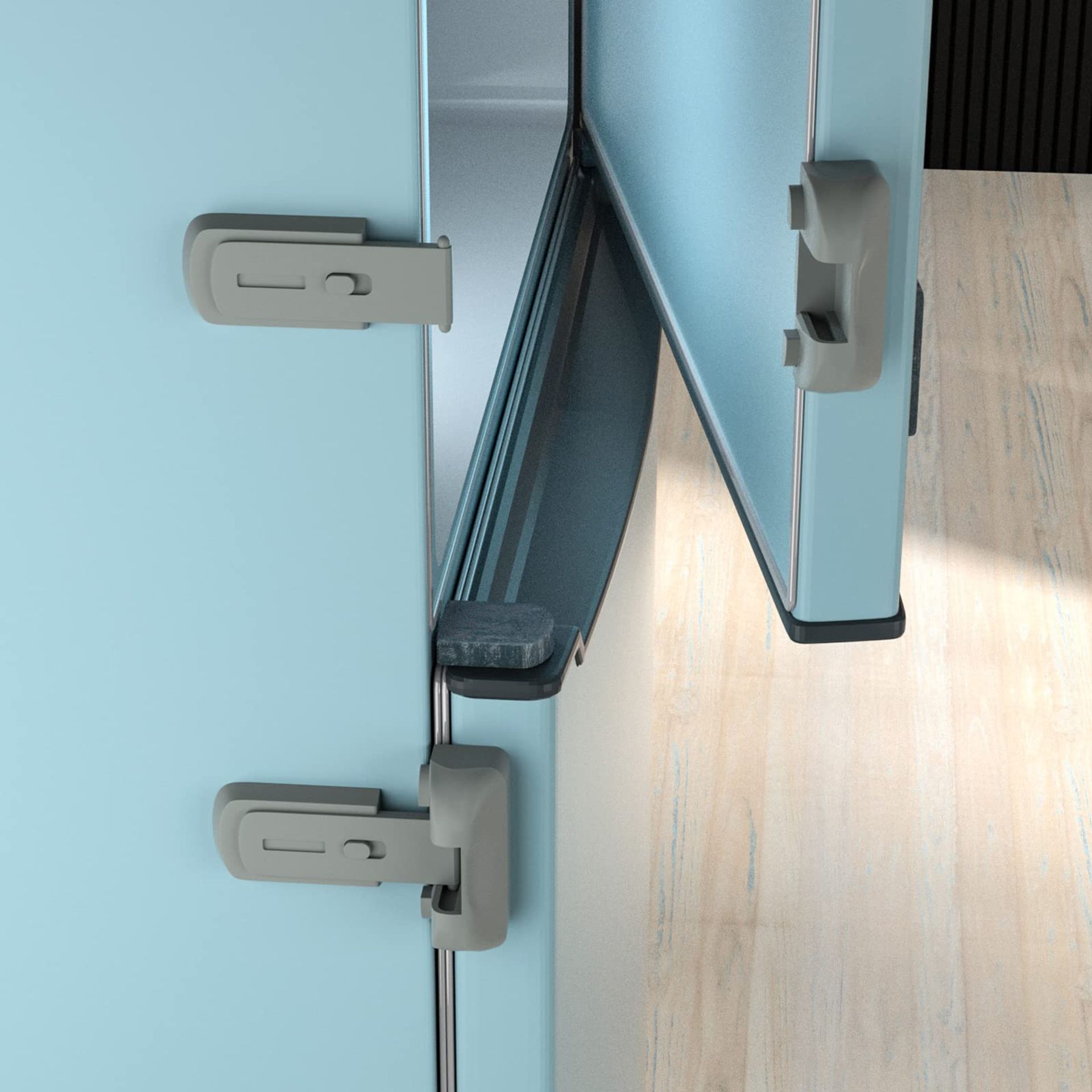 2 Pack Child Proof Fridge Lock Secure Adhesive Refrigerator Freezer Door Latch for Baby Safety and Toddler Protection - Grey