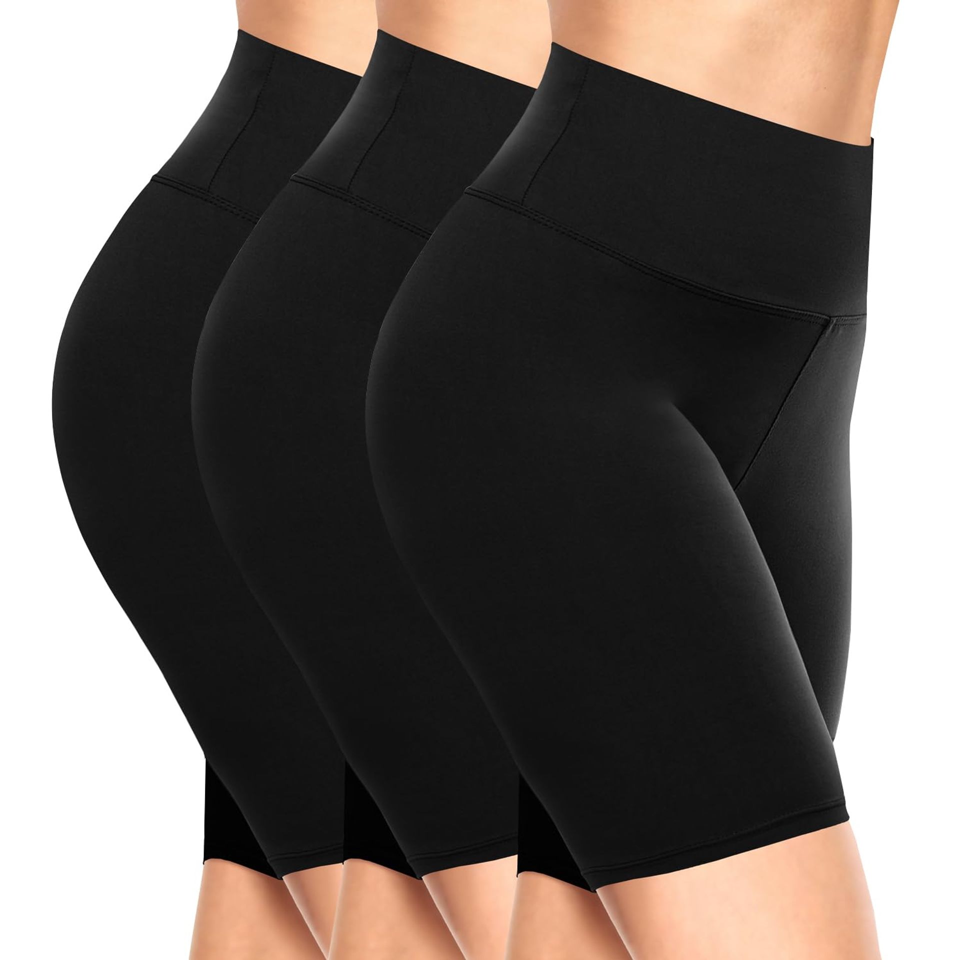 High Waisted Women's Cycling Shorts - Black 3 Pack, Size S - Perfect for Gym & Biking