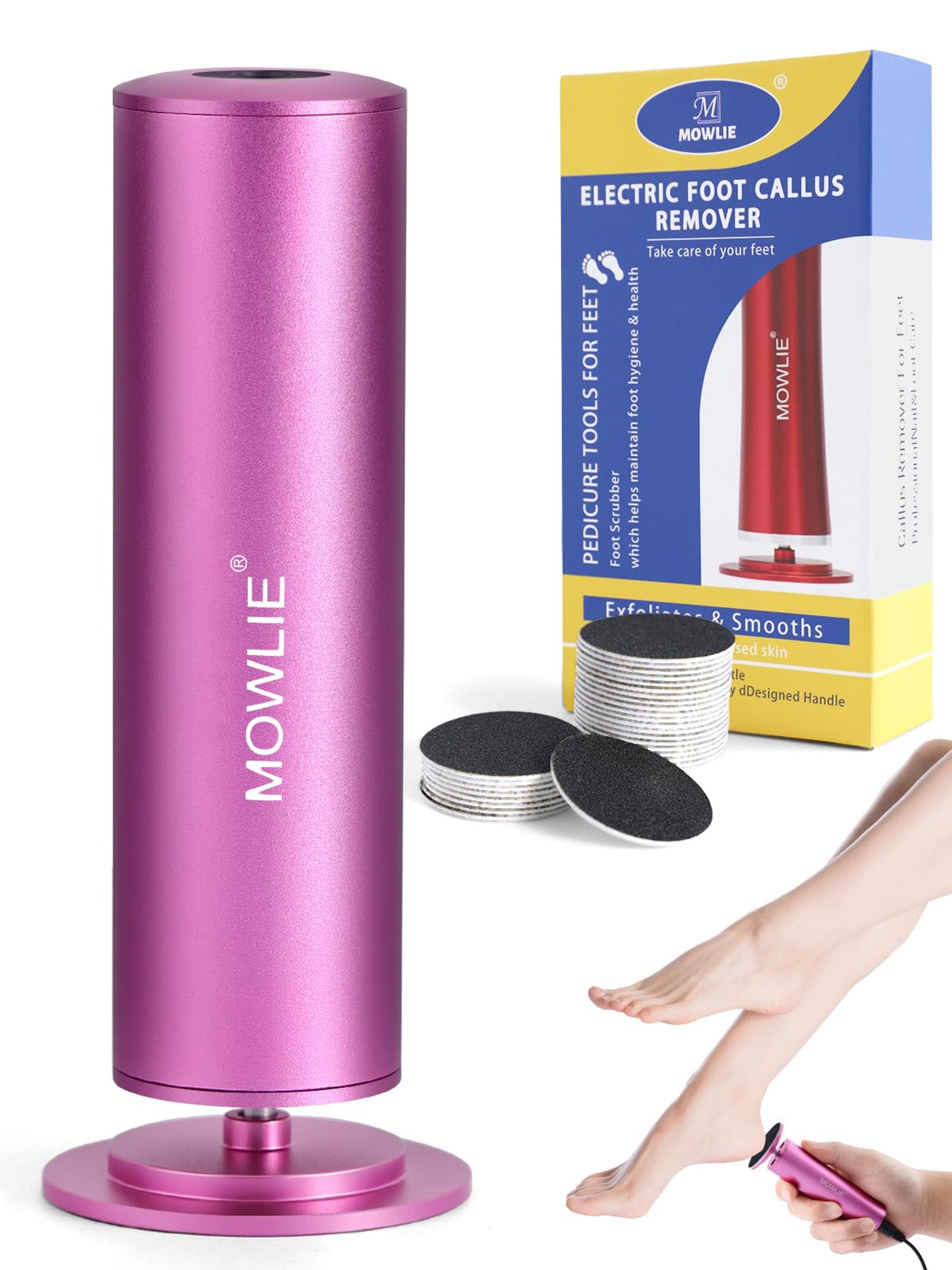 Electric Foot File Pedicure Set with 60 Grinding Discs for Cracked Heels and Callus Removal - Pink 1 Count