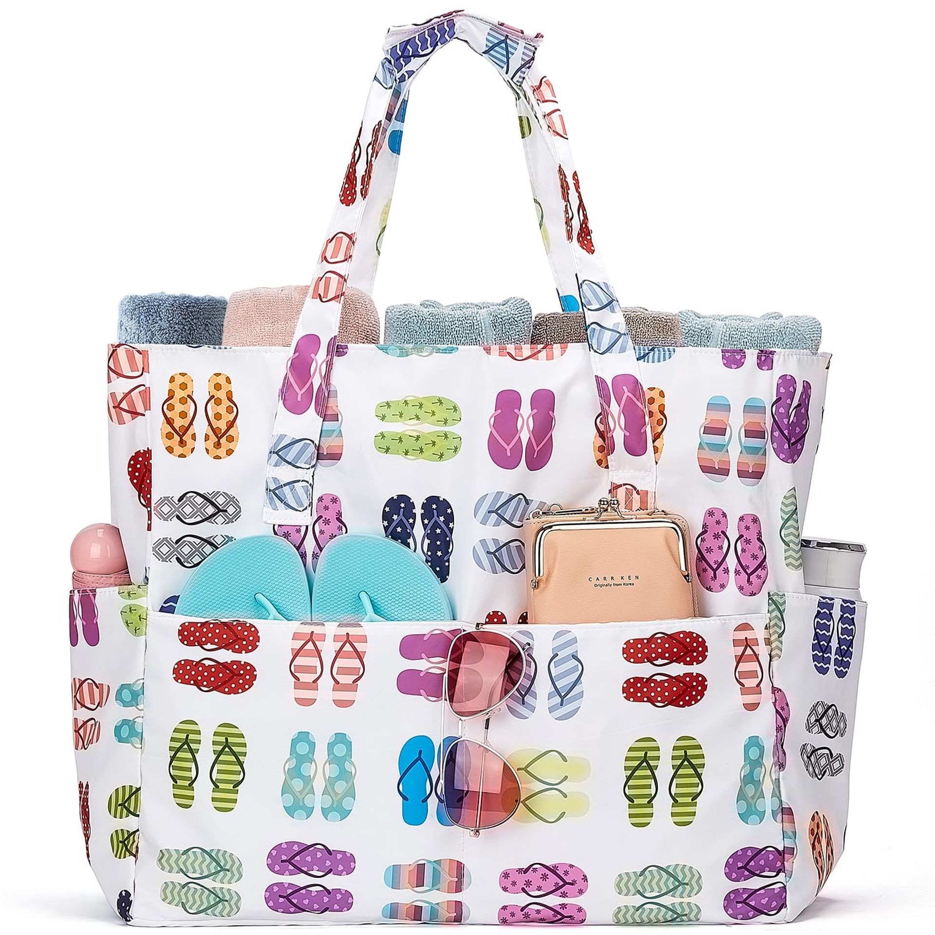 Large Waterproof Beach Bag with Zip, Lightweight & Foldable for Travel, Swimming & Holidays