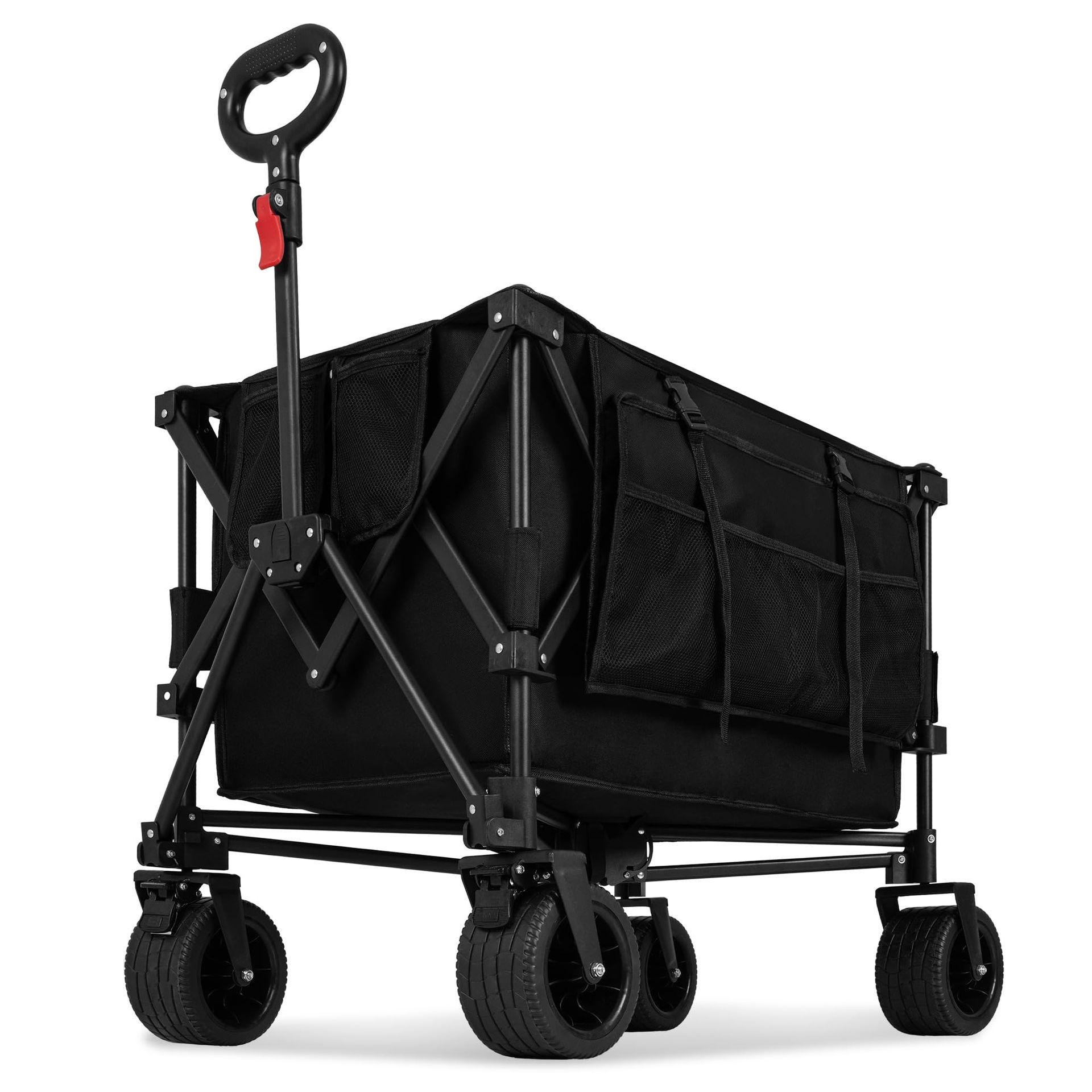 Large Folding Festival Trolley on Wheels 220L Heavy Duty Collapsible Cart Adjustable Handle for Camping Beach and Garden - Black 220L
