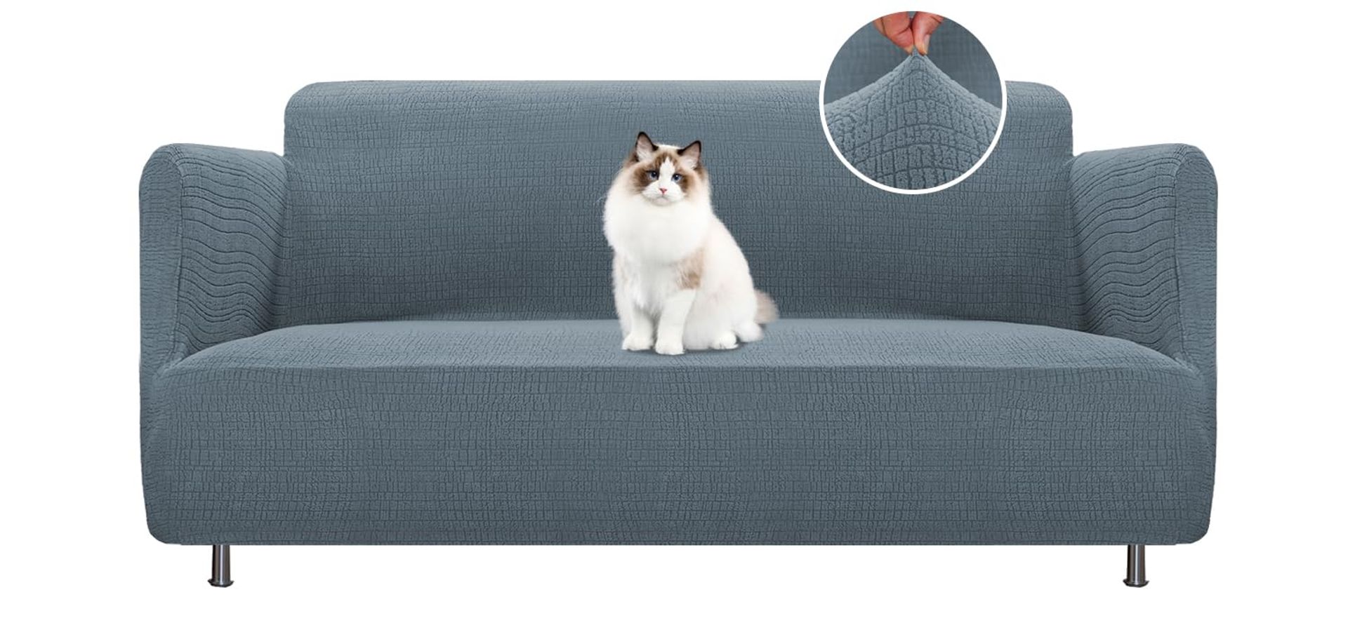High Stretch Sofa Cover for SÖDERHAMN 2 Seater Washable Pet-Friendly Slipcover - Stone Blue Oversize 2 Seater