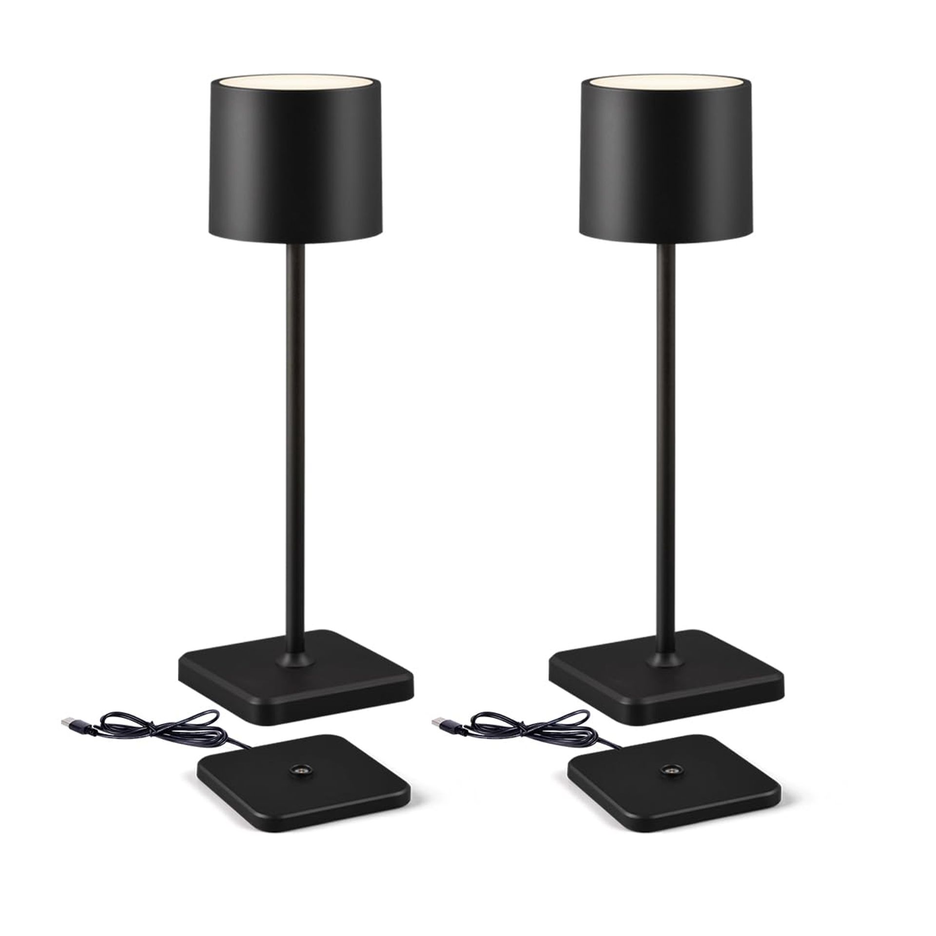2 Pack Cordless Rechargeable LED Table Lamps, Waterproof Touch Control Lighting for Indoor & Outdoor Use - Black