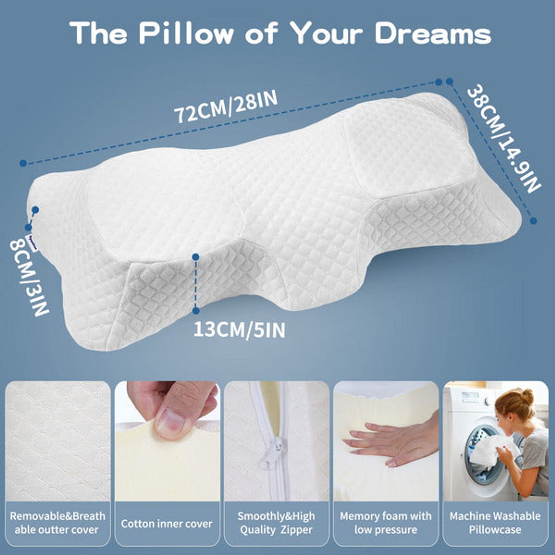 Uigos Memory Foam Pillow, Orthopedic Refill Pillow Neck Pain Cervical