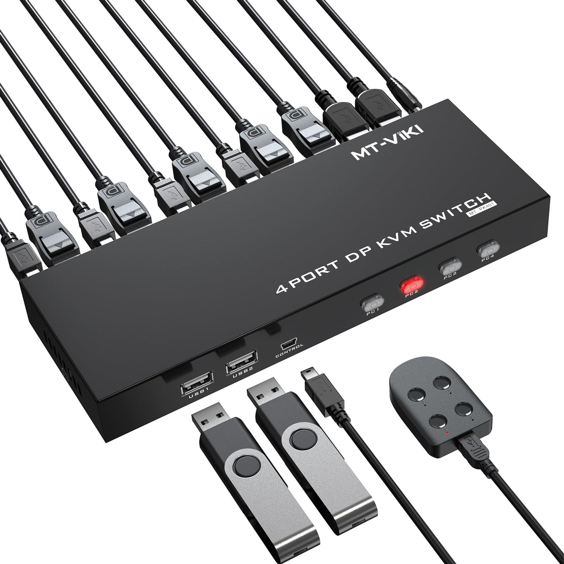 4-Port DisplayPort KVM Switch 4K@60Hz with USB Sharing, Hotkey & Desktop Controller - Black VC-PK401 - Student Essentials