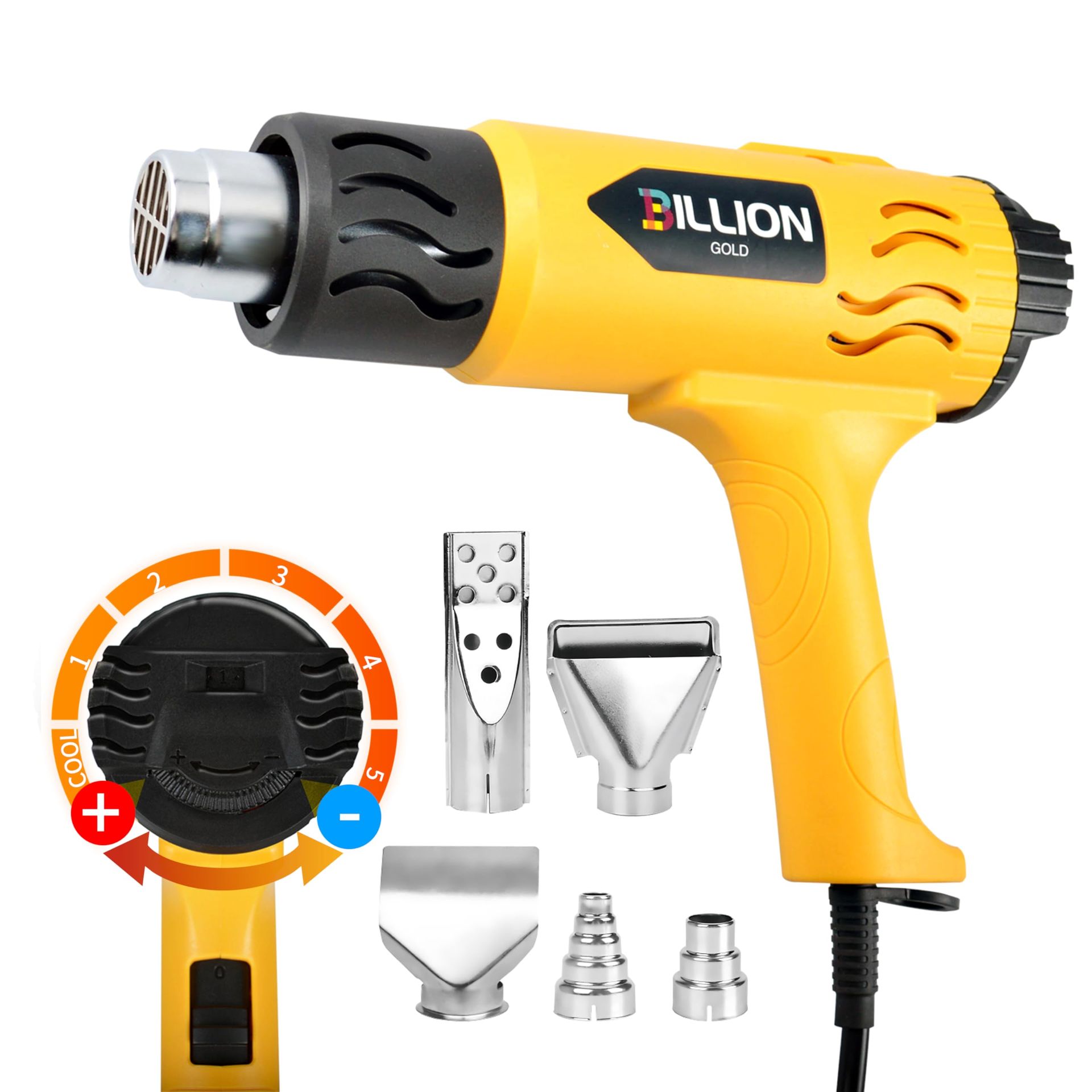 1800W Power Heat Gun Variable Temperature 150–600°C Dual Airflow Paint Removal Tool - Yellow EK6010