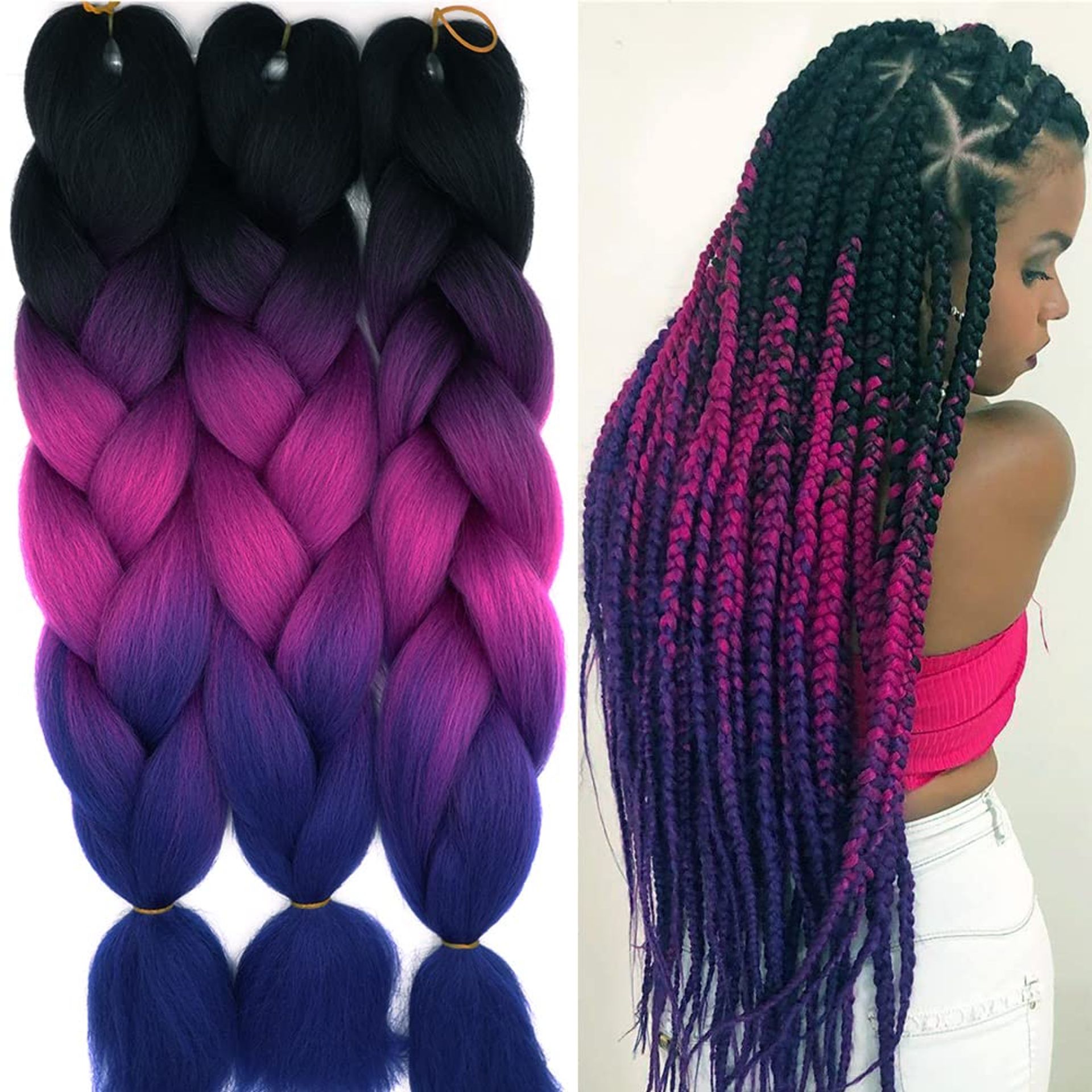 - 5 packs of Black , purple,  pink ombré braiding hair *NWT* Prestretched Ombre Braiding Hair Extensions for Braids - 24  main image 4