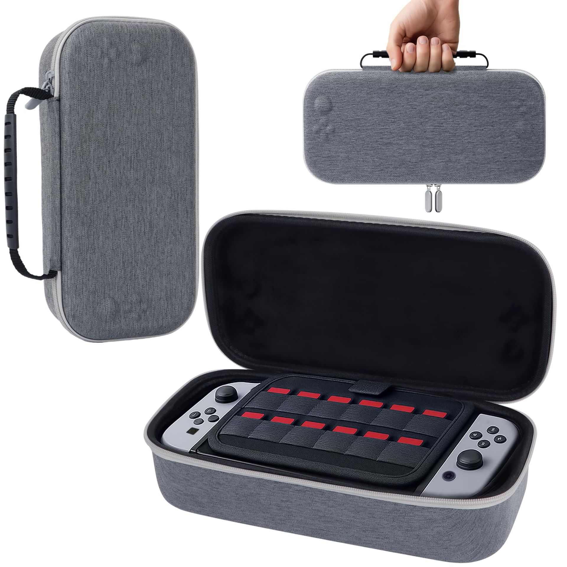 Carrying Case for Nintendo Switch 2 Waterproof Anti-Shock EVA Hard Shell with 12 Game Card Slots - Grey S-Case G