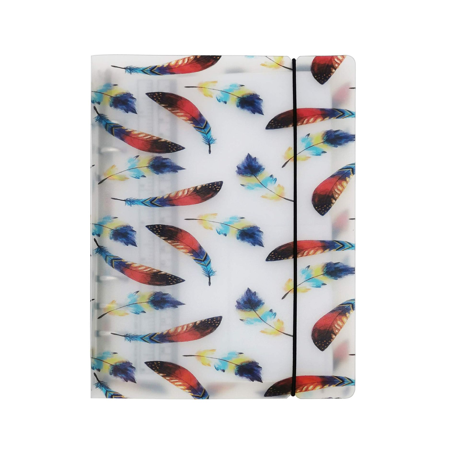 A6/ A5 6-Holes Colorful PP Cover Round Ring Binder Personal Organizer for Loose Leaf Sheet Refill Notebook/DIY Scrapbooking (Feather, A6 Combo)