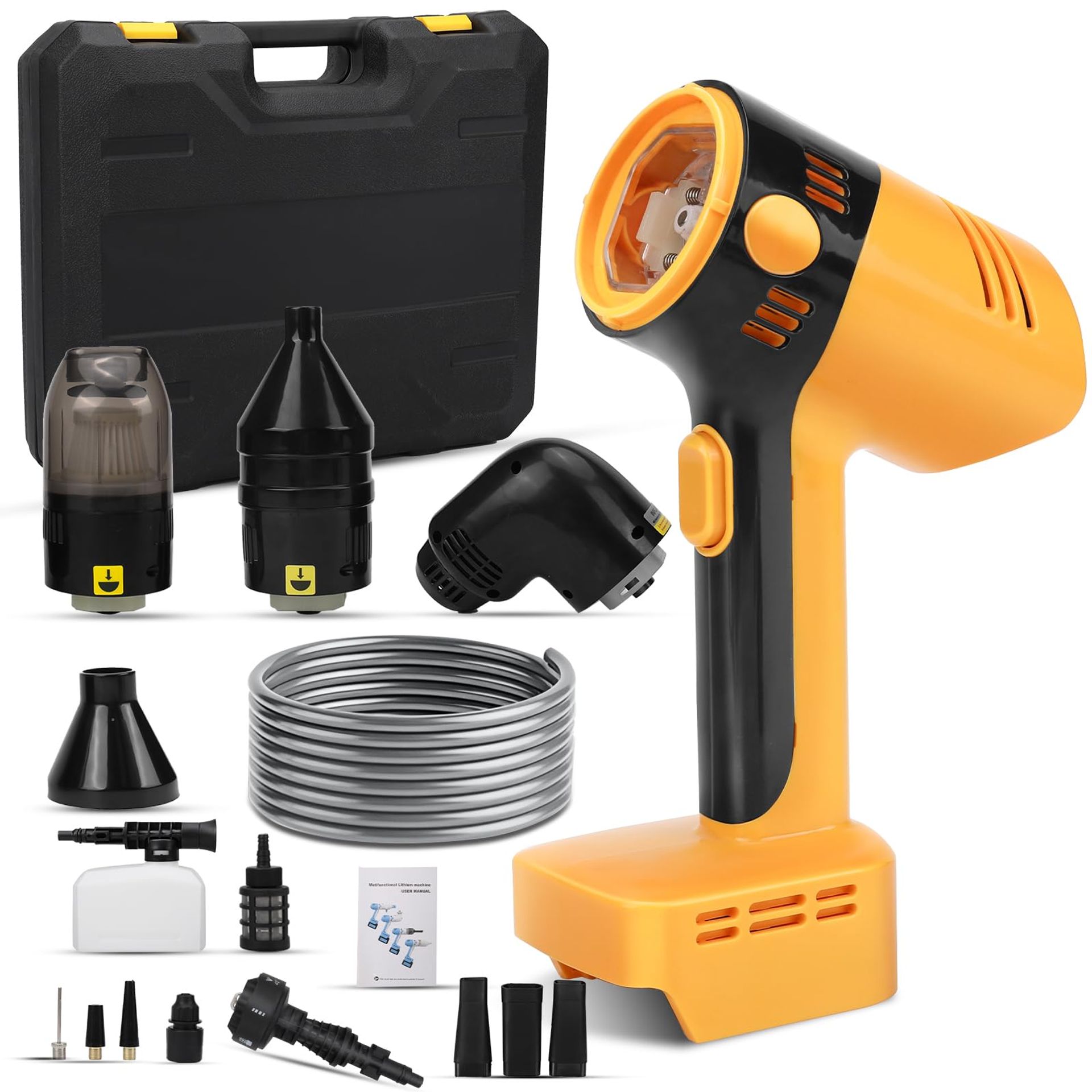 4-in-1 Cordless Pressure Washer Vacuum Tyre Inflator Air Blower 200W Makita Battery Compatible - Yellow Only Tool