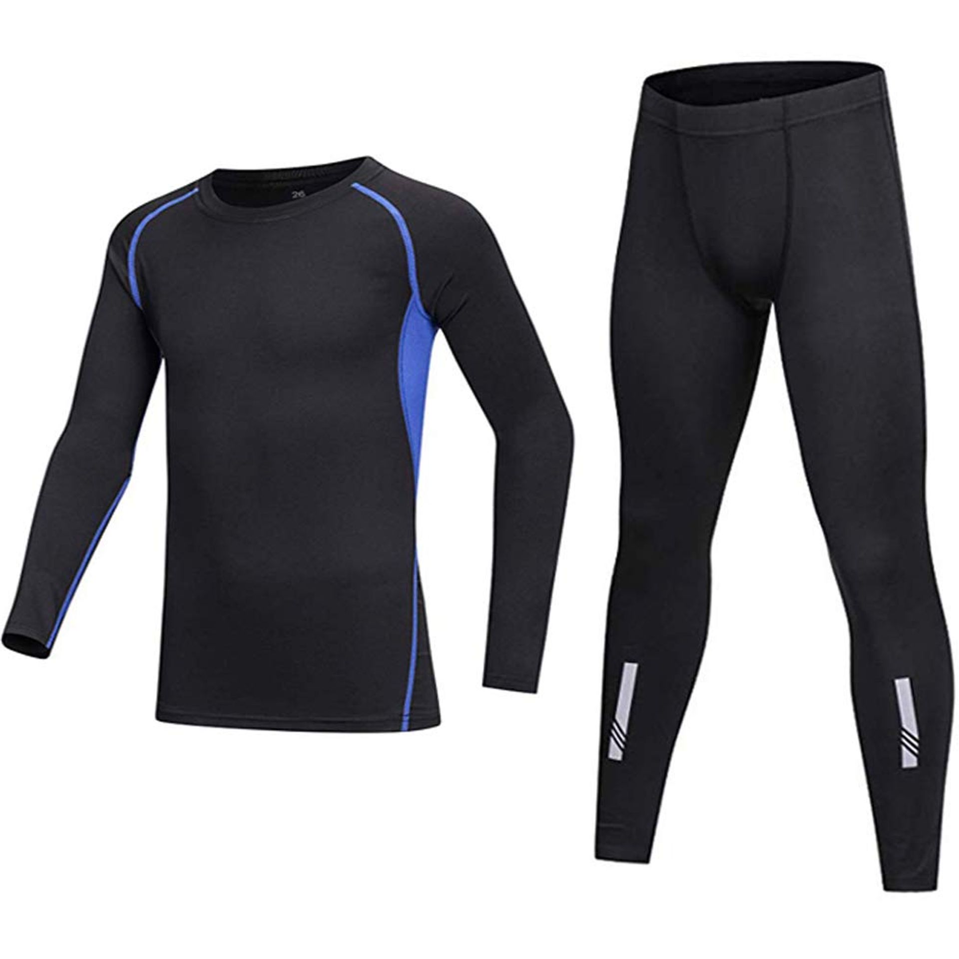 BUYKUD Kids' Boys Fleece Warm Thermal Underwear Long Sleeve Base Layer Compression Athletic Shirt Tights Top & Bottom Set Unisex, Fleece/Blue, Label Size: 30