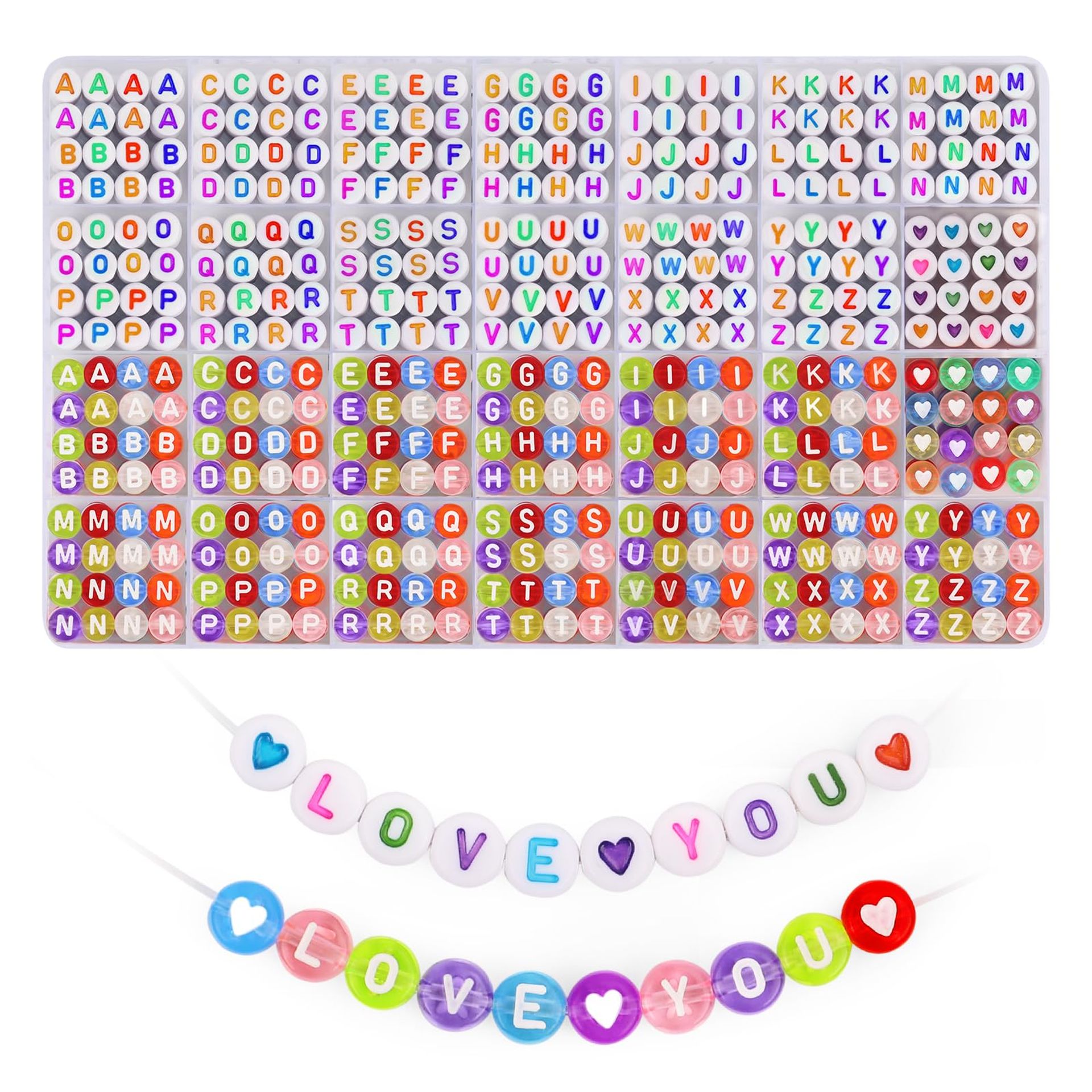 Blingfun 1850PCS Colourful A-Z Alphabet Beads for Bracelet Making - 28 Styles & Heart Beads