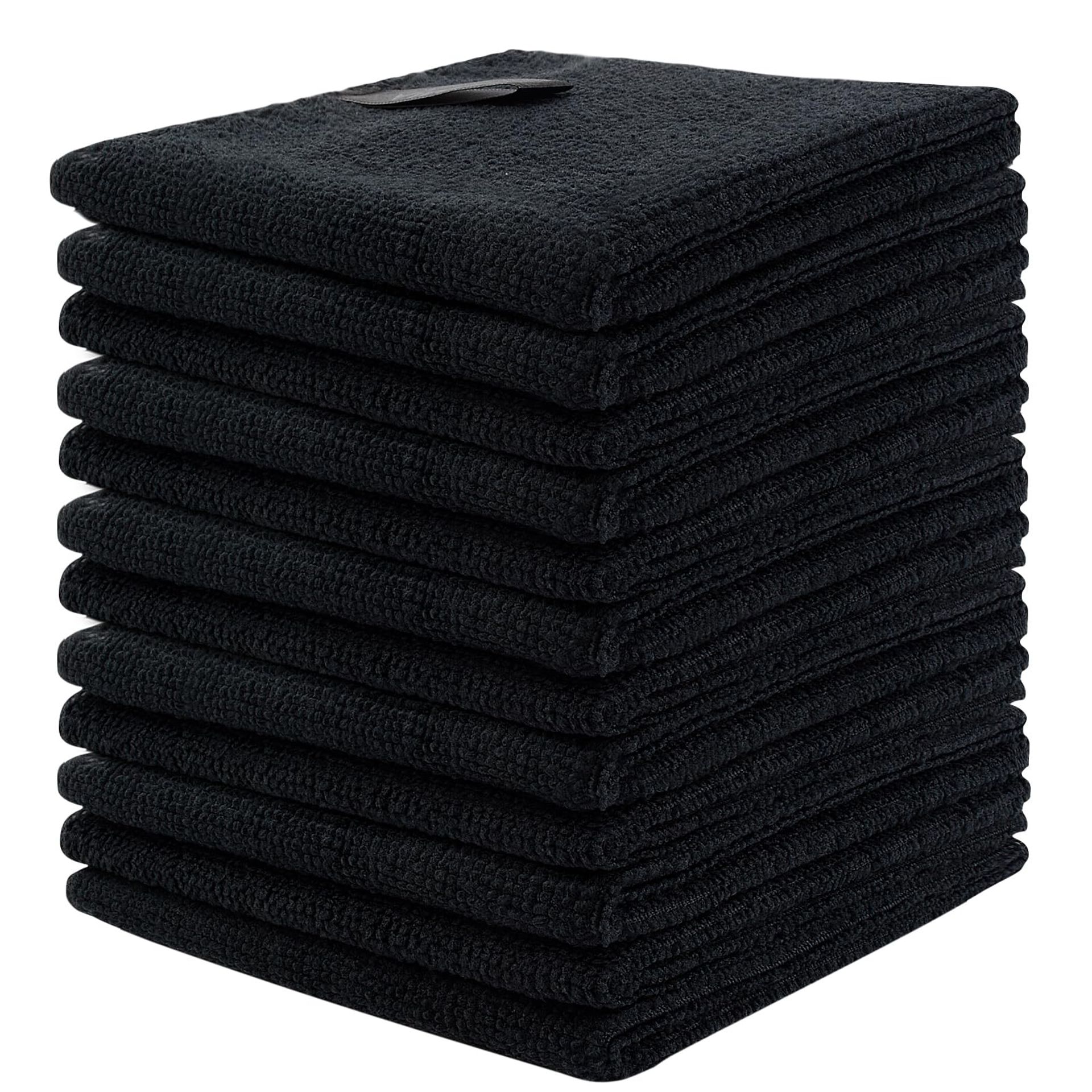 Microfibre Cleaning Cloths - Super Absorbent, Quick Drying, Multi-Functional, Reusable, 12 Pack, 30cm x 30cm, Black