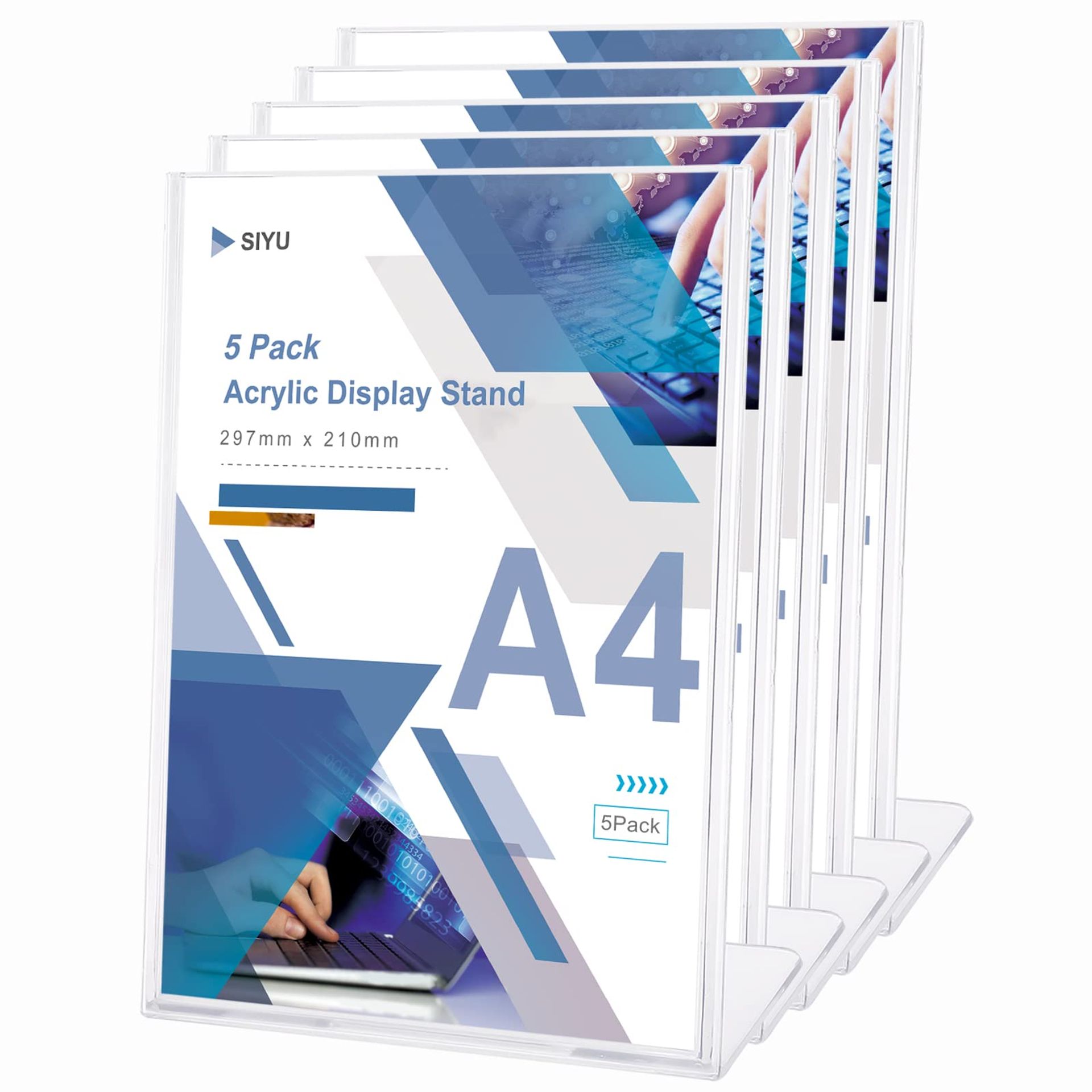 A4 Acrylic Sign Holders 5 Pack, L-Shape Menu & Poster Display Stands for Tables, Restaurants, Offices & Hotels