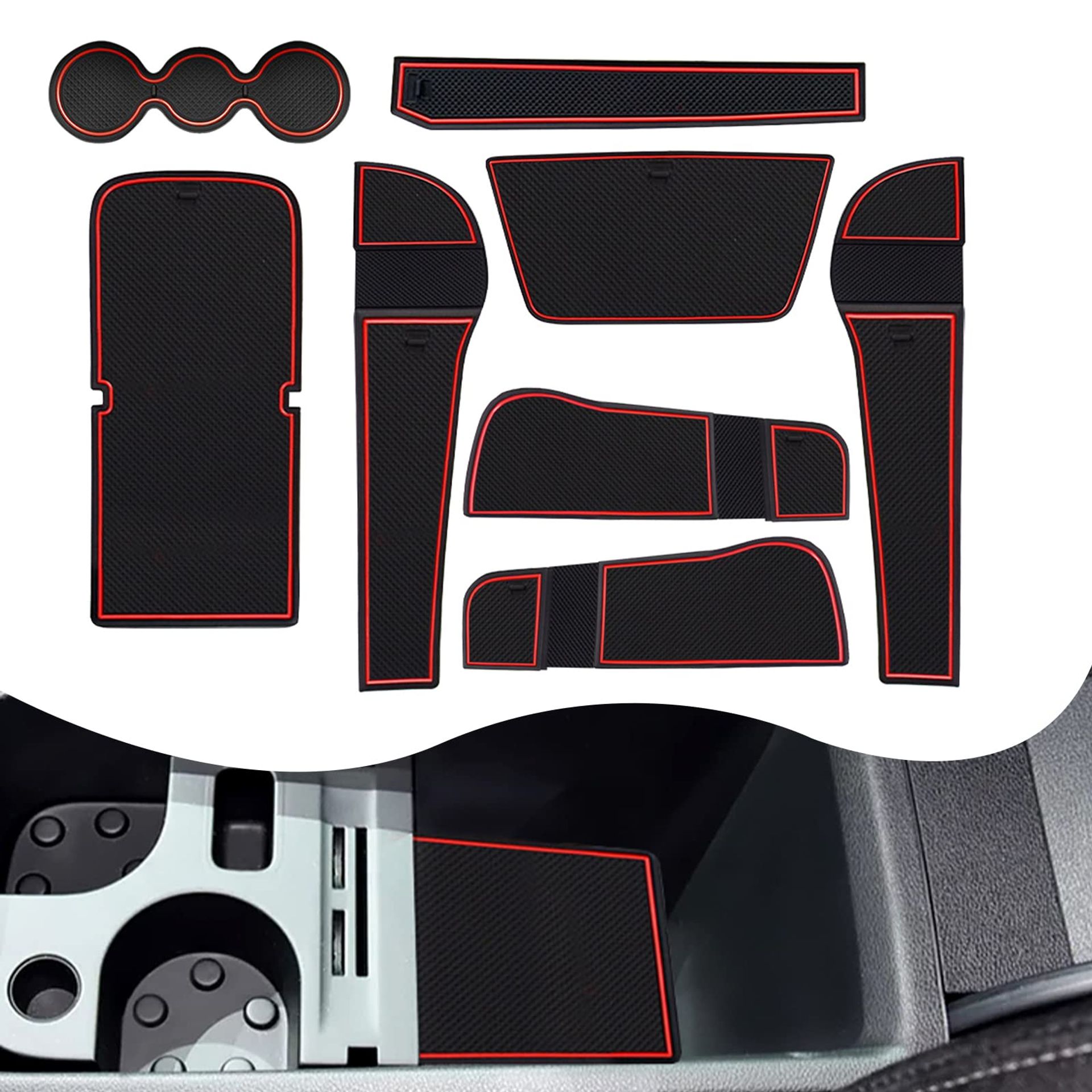 Car Interior Non-Slip Rubber Mat Set for Skoda Karoq 2018–2022 8-Piece - Red