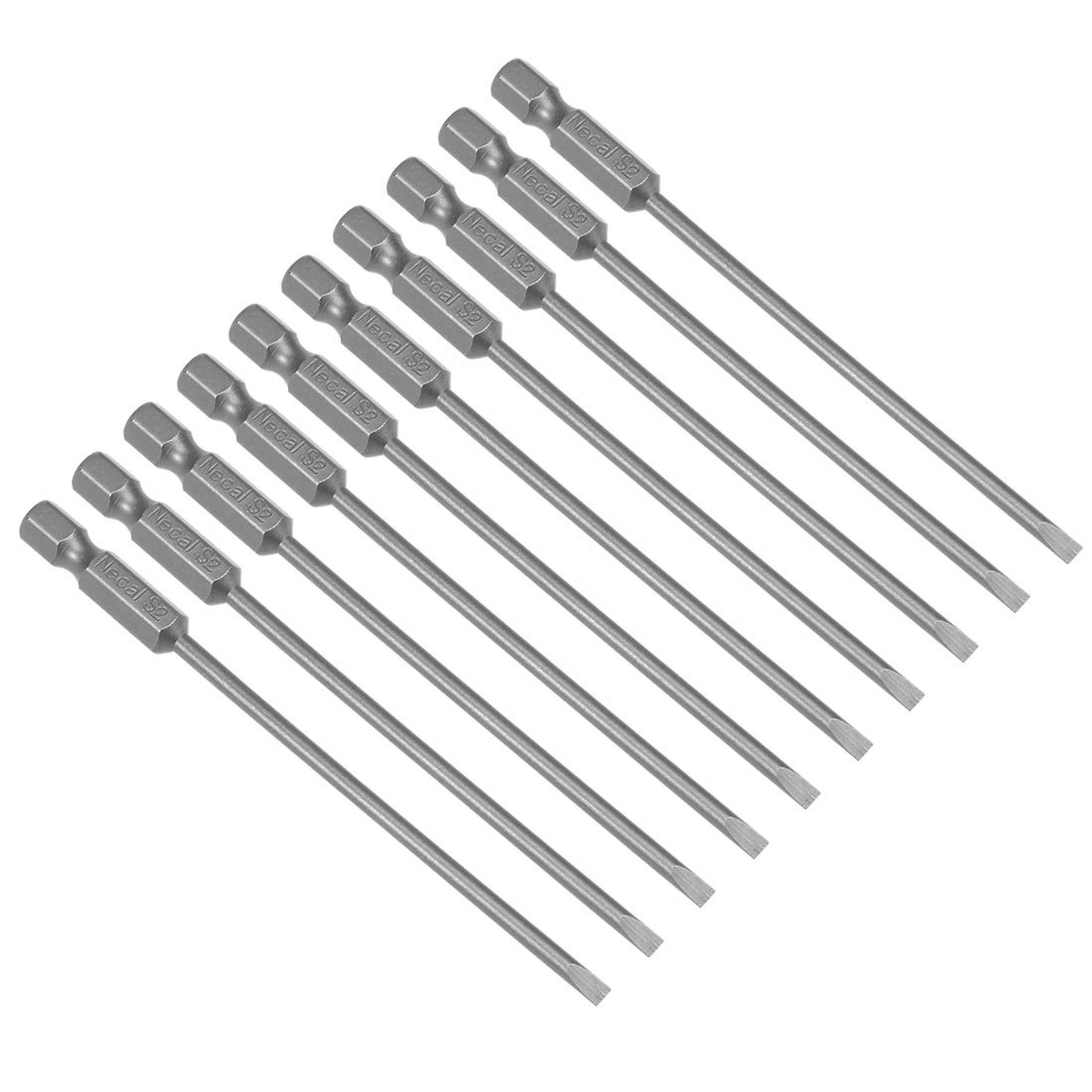 High-Quality 10 Pcs Magnetic 3mm Flat Head Screwdriver Bits - 4-inch Length, 1/4 Inch Hex Shank
