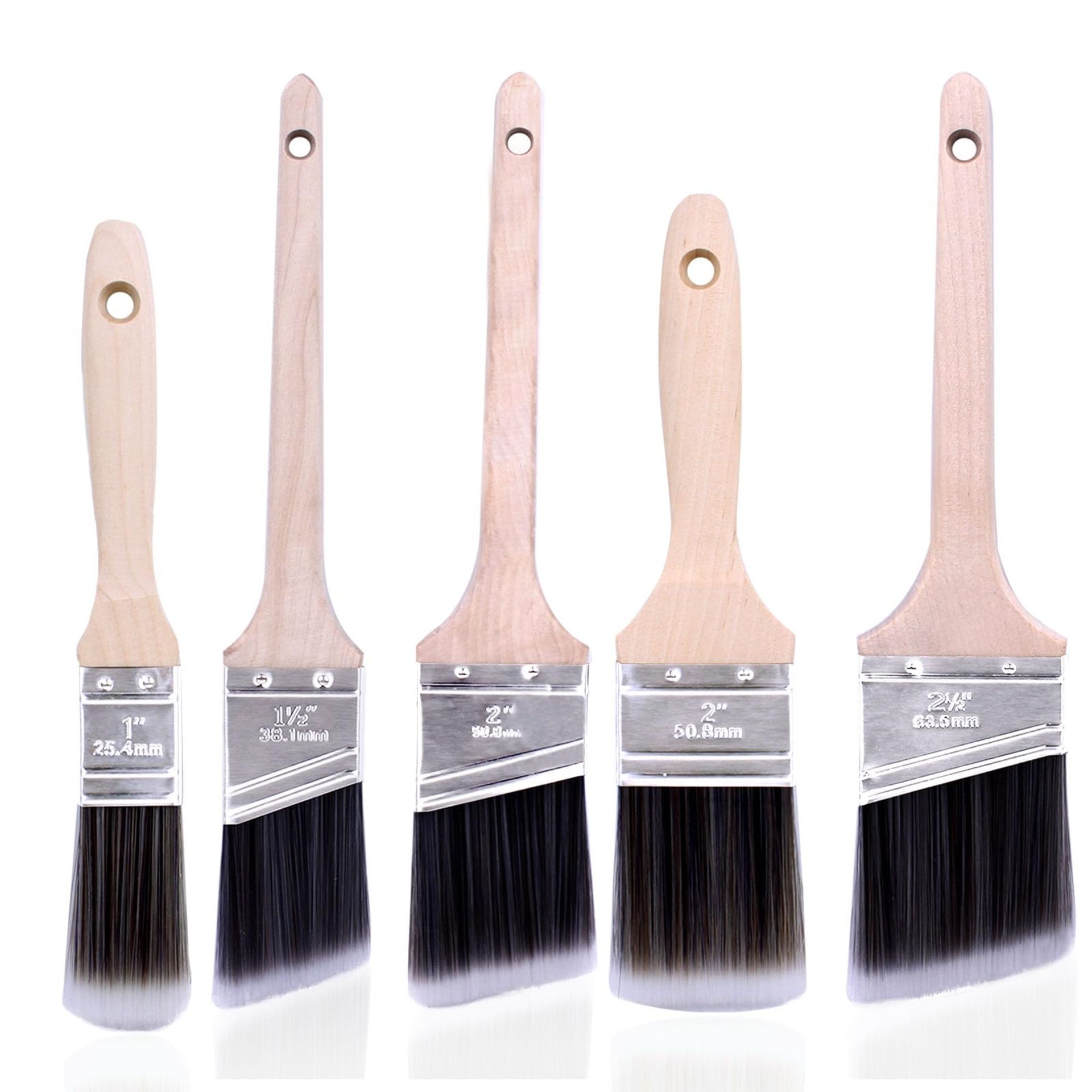 5PCS Paint Brush, Wood Handle, 1" 1.5" 2" 2.5 "Wall Brush Set, House Paintbrushes, Trim Paintbrush, Sash Paint Brushes for Cabinet, Sash,Home Improvement Trim Edging