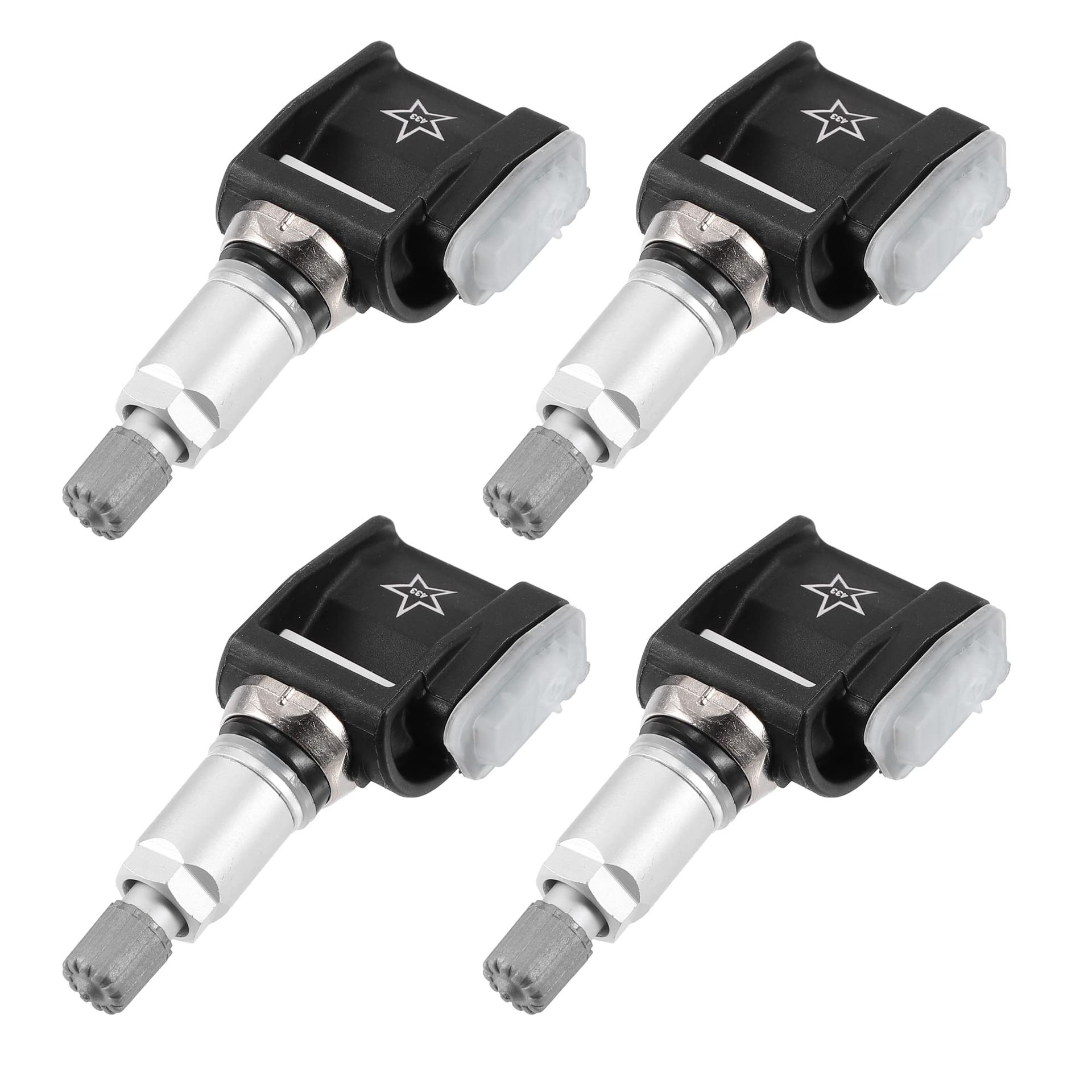 4 Pcs TPMS Tyre Pressure Monitoring Sensors 433MHz for Mercedes-Benz Replacement A0009052102 - Black Silver Tone 3.07x1.42x0.71in