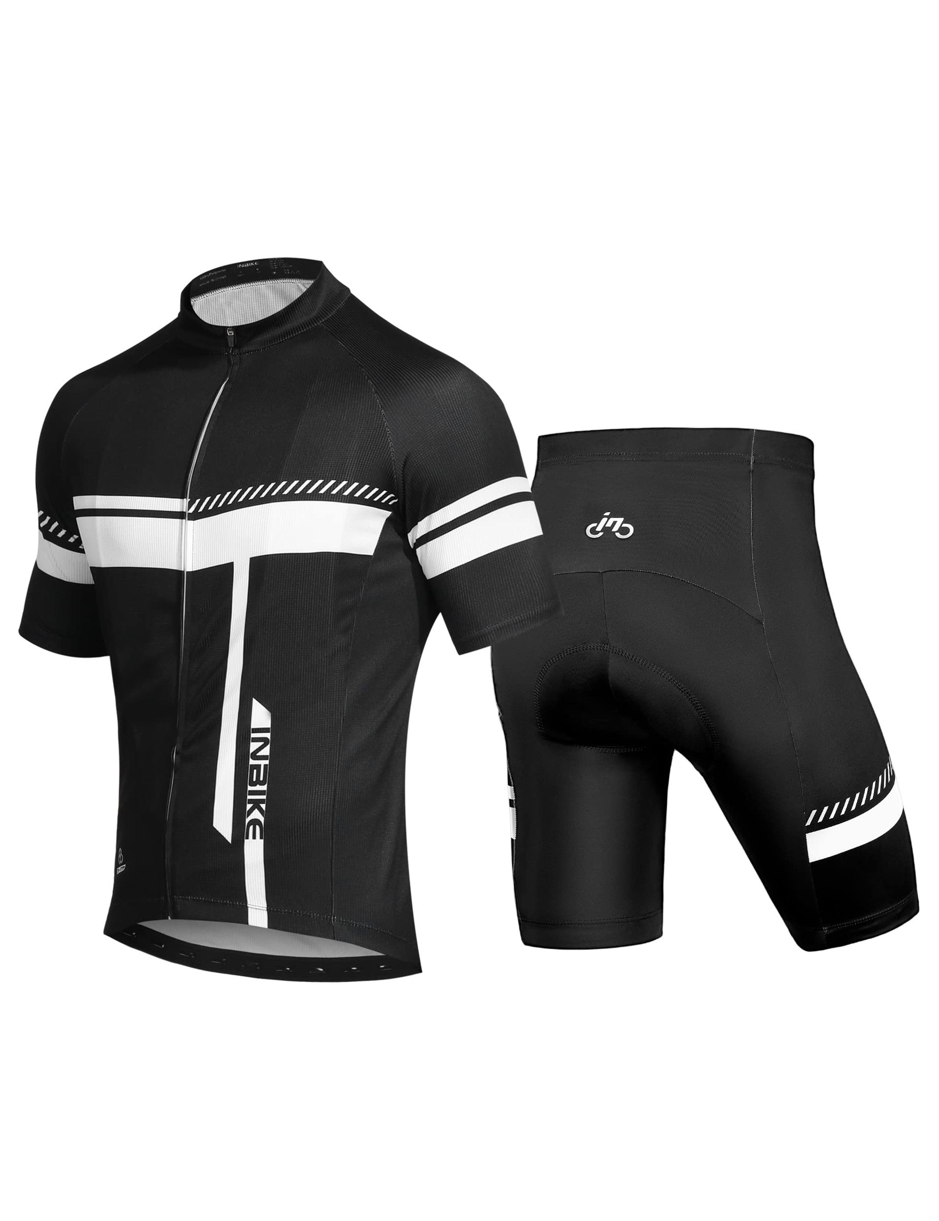 Men's Cycling Jersey and Shorts Set Breathable Quick-Dry Gel Padded Suit - White M