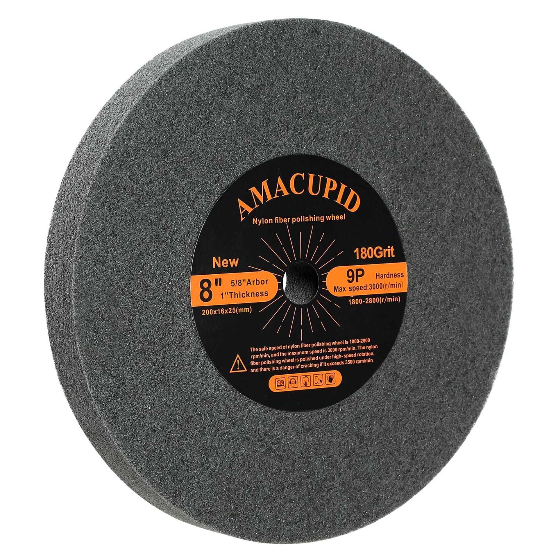 8-Inch Nylon Fiber Deburring Buffing Wheel for Bench Grinder - Hard 9P, 5/8" Arbor