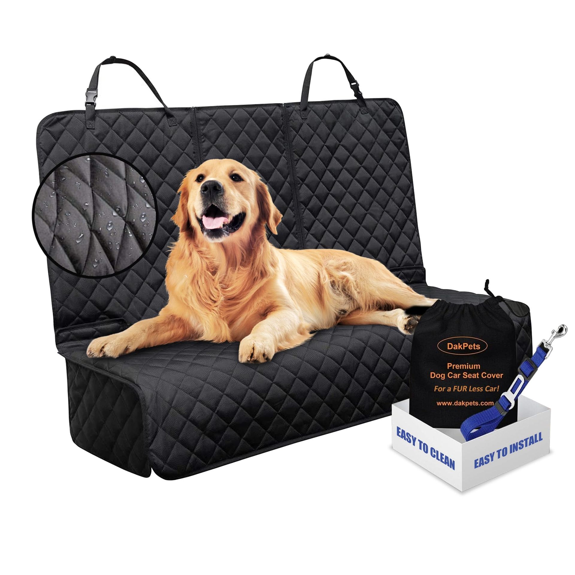 DakPets Dog Car Seat Covers - Pet Car Seat Cover Protector - Waterproof, Scratch Proof, Heavy Duty and Nonslip Pet Bench Seat Cover - Middle Seat Belt Capable for Cars, Trucks and SUVs