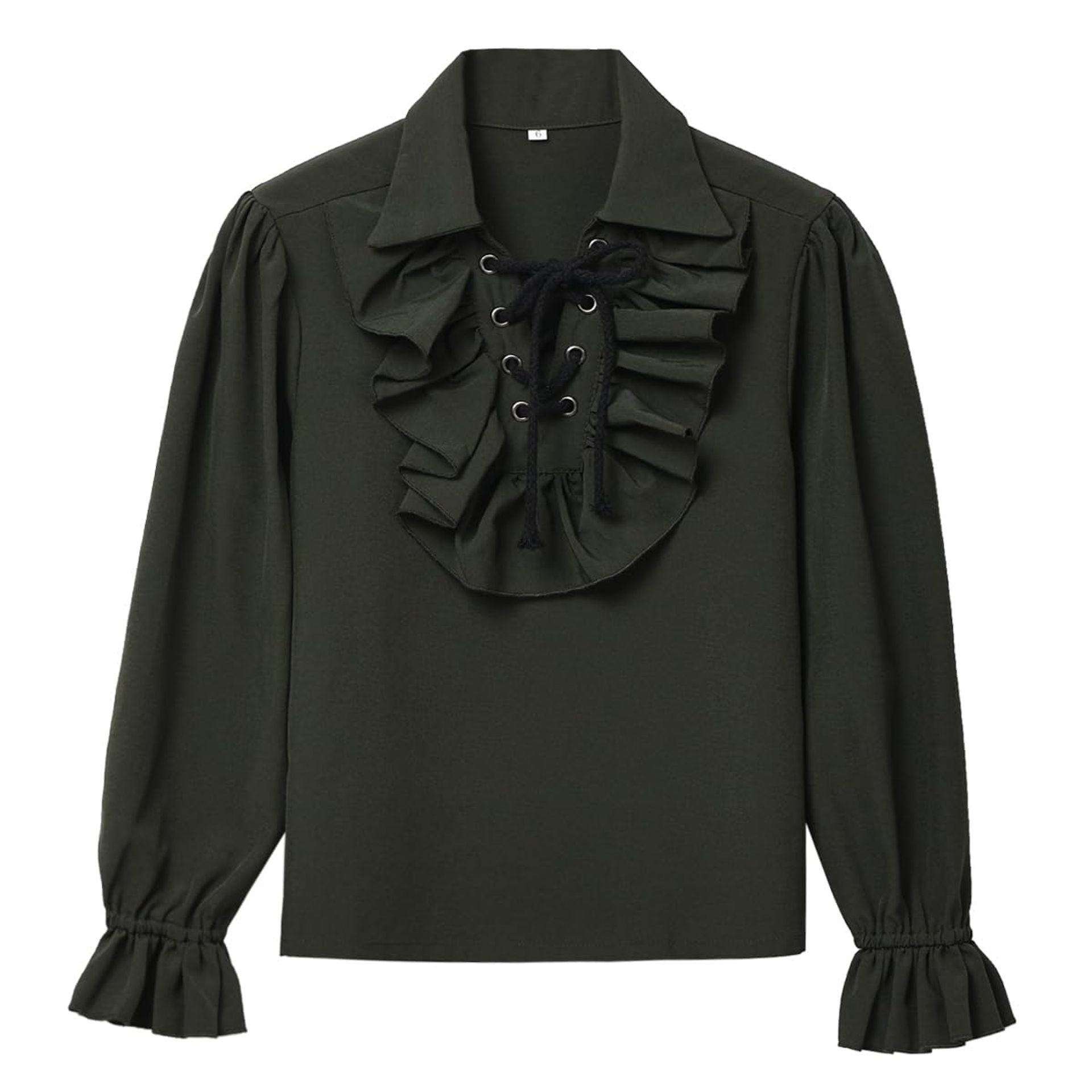 GRACEART Boy's Medieval Pirate Shirt Renaissance Costume Colonial Cosplay Ruffle Shirt Lapel Collar Lace Up Tops Kids Blouse Dark Green