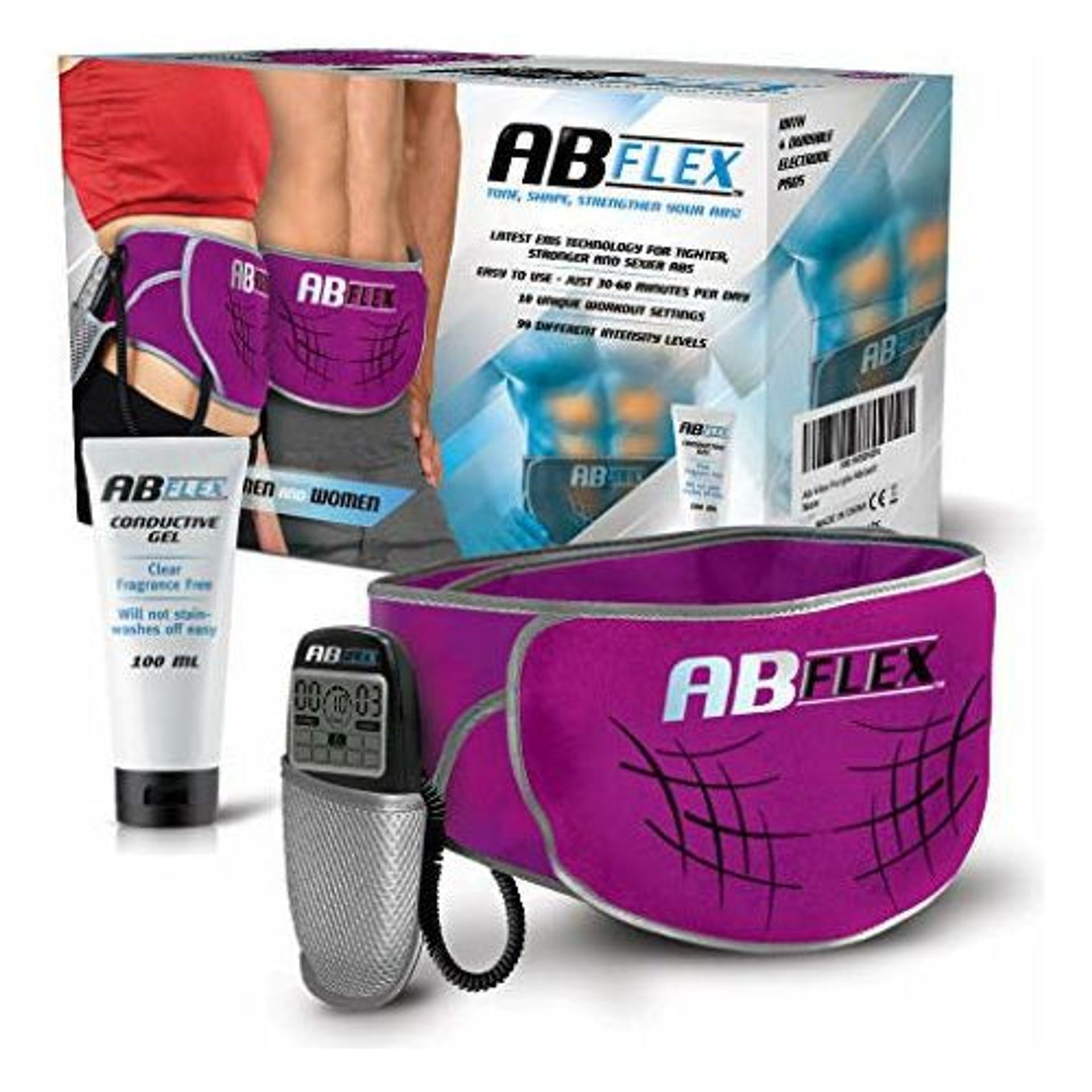 ABFLEX Ab Toning Belt for Developed Stomach Muscles, Remote for Quick and Easy Adjustments, 99 Intensity Levels and 10 Workouts for Fast Results (Purple)
