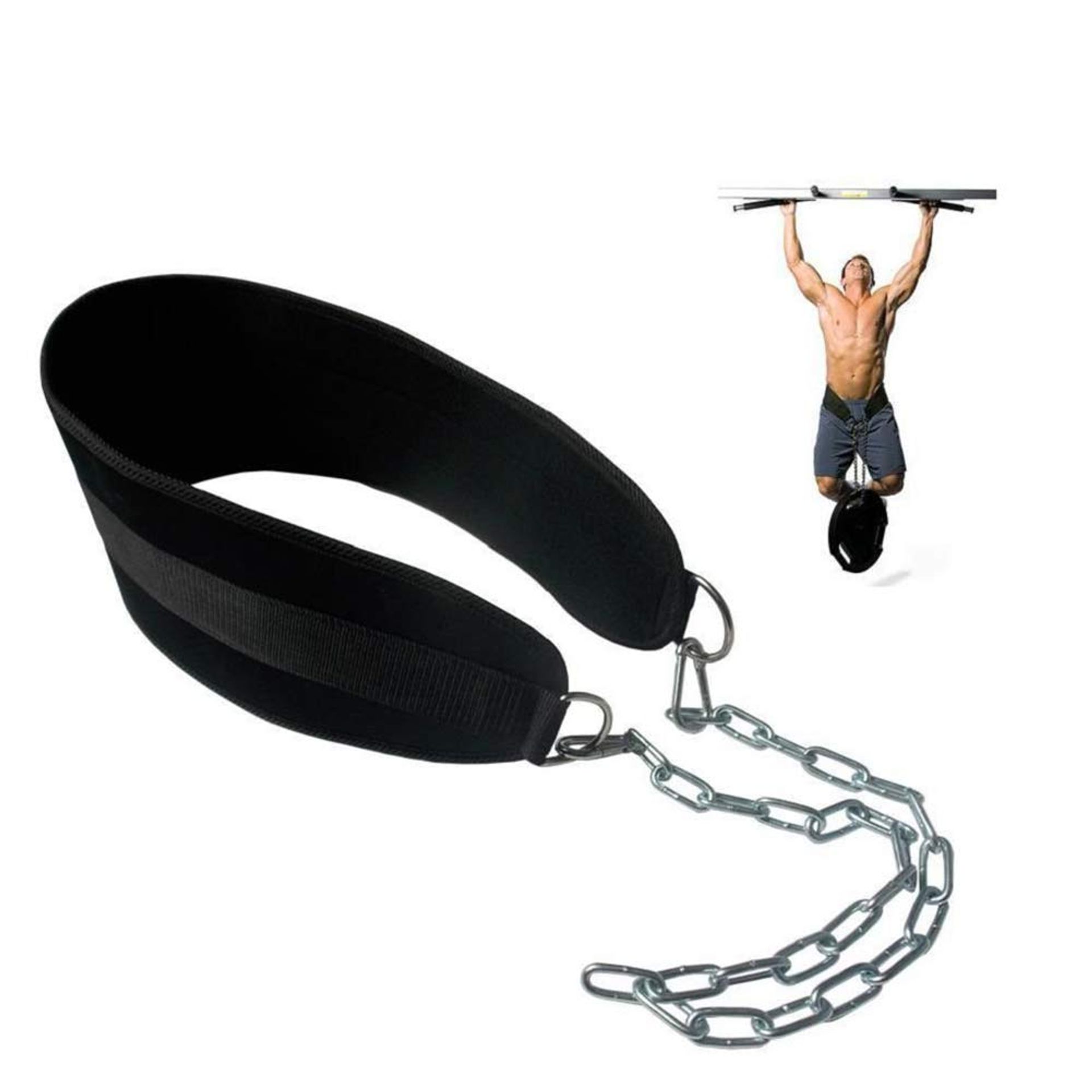 HemeraPhit Pull-up Belt Weighted Dip Belt with Chain Double D-ring Weightlifting Back Support Strap Home Gym Equipment Waist Belt (#1)