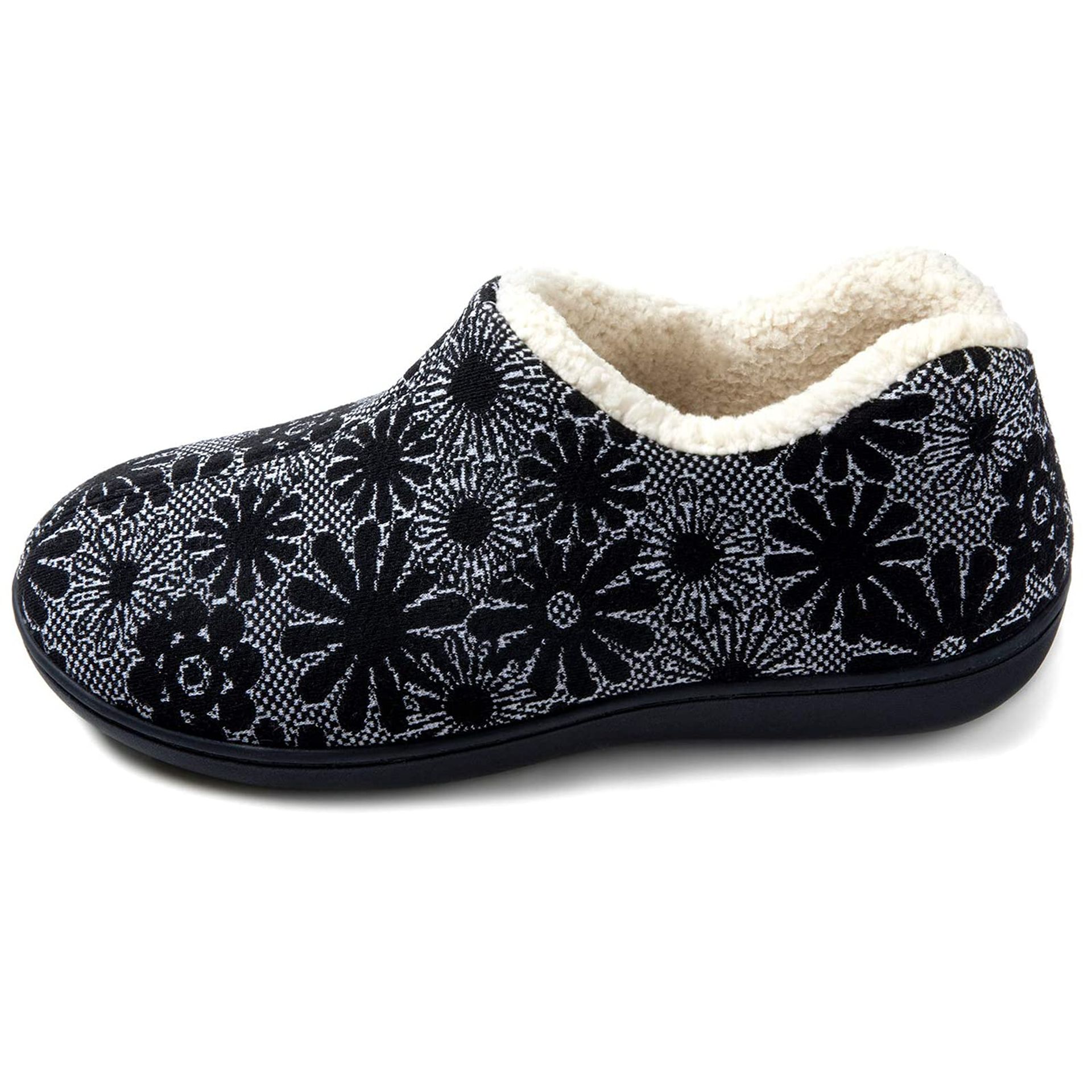 ULTRAIDEAS Women's Cozy Memory Foam Closed Back Slippers with Warm Fleece Lining, Wool-Like Blend Cotton House Shoes with Anti-Slip Indoor Outdoor Rubber Sole (Black Grey，Size 9)