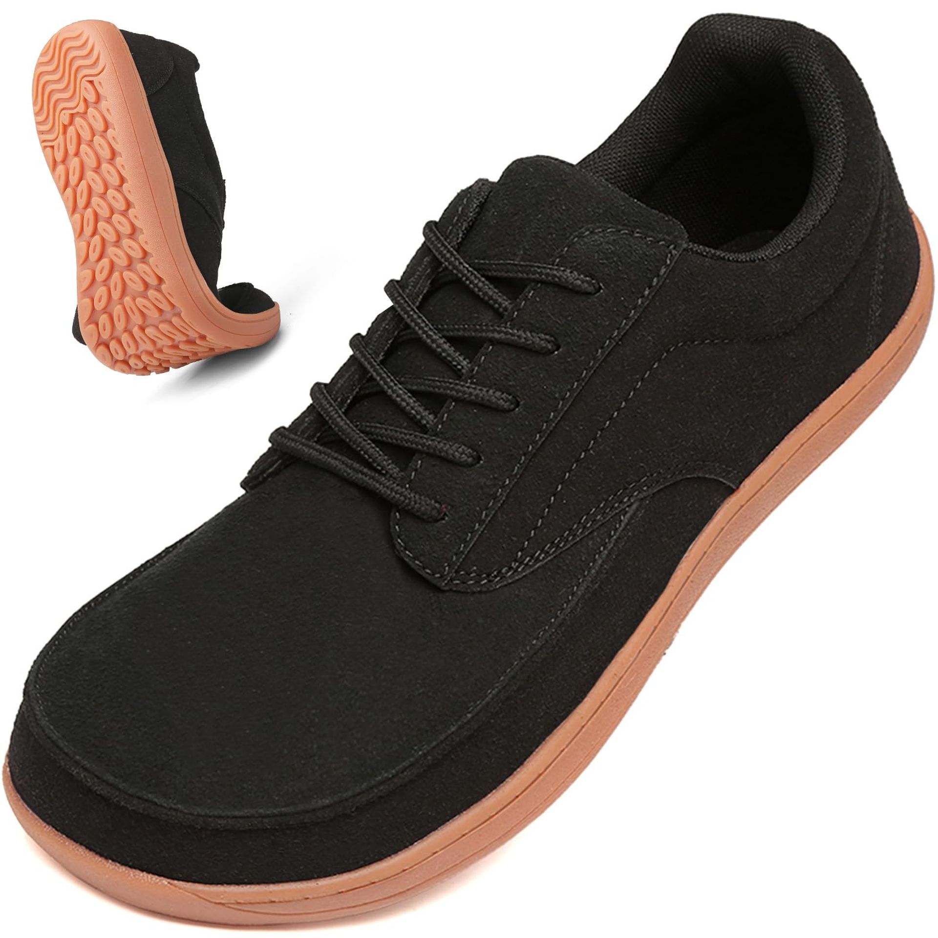 JUEQIBAA Wide Barefoot Shoes Mens Zero Drop Minimalist Trail Running Shoes Casual Outdoor Midfoot Stability Gym Fitness Walking Trainers,Black Size 9.5UK