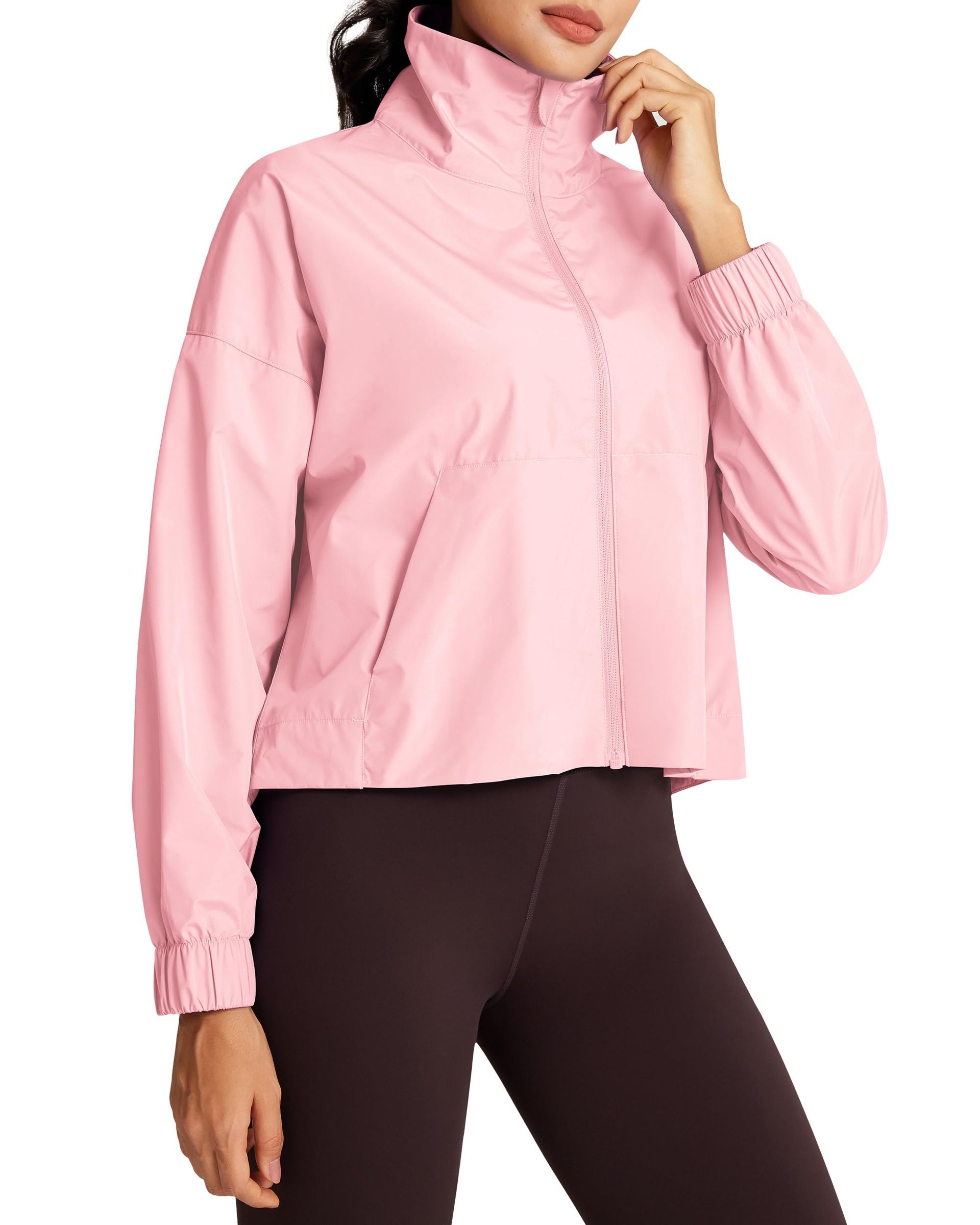 QUEENIEKE Womens Waterproof Running Jacket UPF50+ Sun Protection Loose Fit Workout Windbreaker Jacket With Zip Pocket Impatiens Pink XL