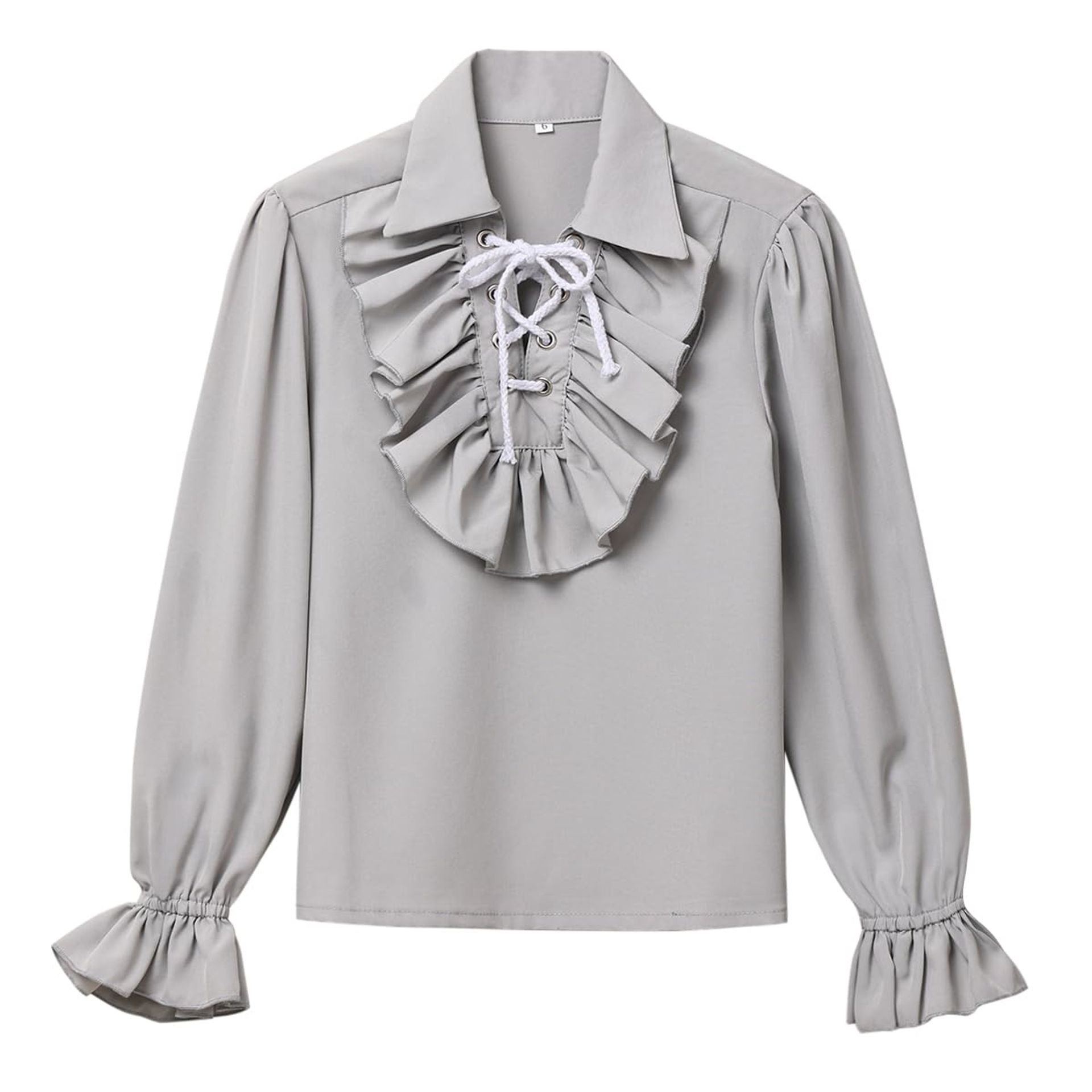 GRACEART Boy's Medieval Pirate Shirt Renaissance Costume Colonial Cosplay Ruffle Shirt Lapel Collar Lace Up Tops Kids Blouse Grey