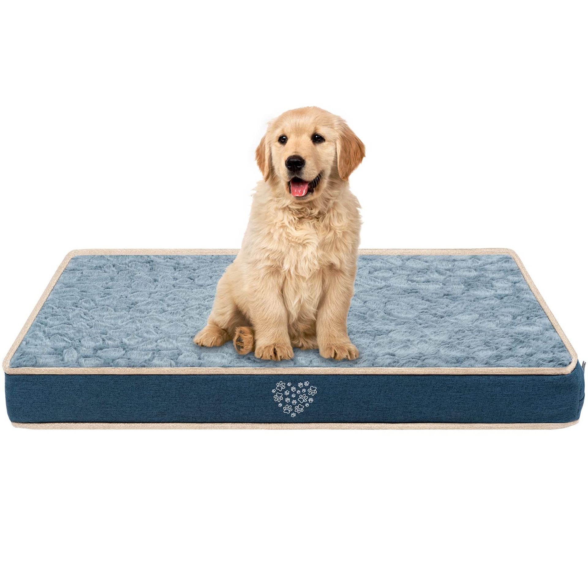 VANKEAN Waterproof Dog Bed Mat Reversible (Warm and Cool) with Removable Machine Washable Cover, Dog Bed Matterss for Crate, Dog crate mat, Dog Pad Pet Bed for Small to Large Dogs, Navy/Grey