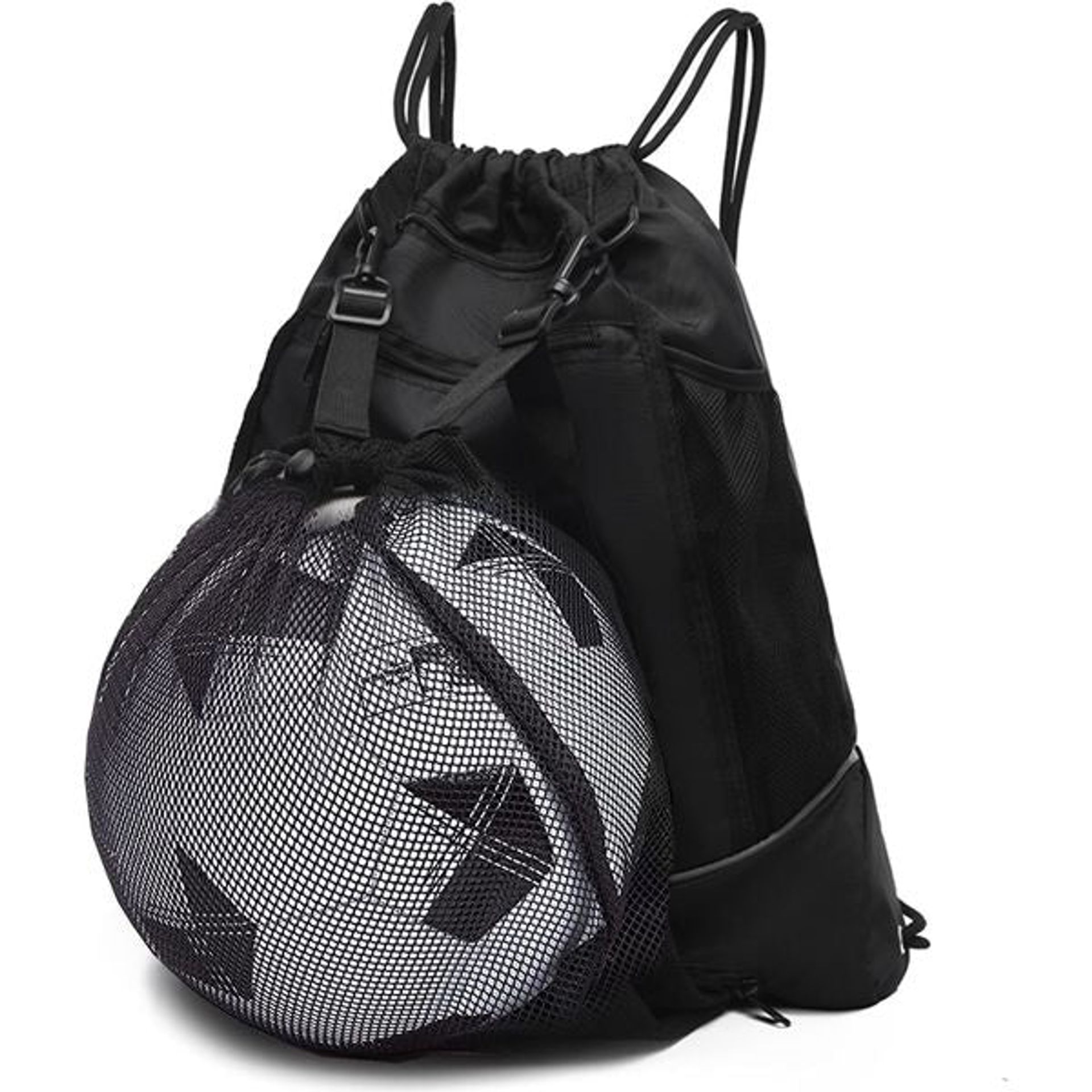STAY GENT Drawstring Soccer Bag for Boys, Football Backpack Foldable Basketball Gym Bag Sackpack Sports Sack with Detachable Ball Mesh Bag for Volleyball Baseball Yoga, Black